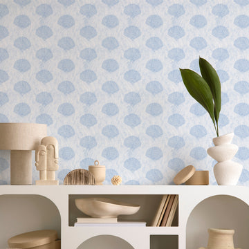 Coastal Shell in Ice Blue Wallpaper from Olive et Oriel where you can shop wallpaper and artworks online