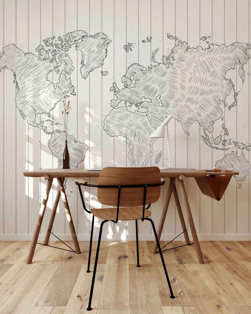 Sketched Stripe Charcoal Map Wallpaper Mural from Olive et Oriel where you can shop wallpaper and artworks online
