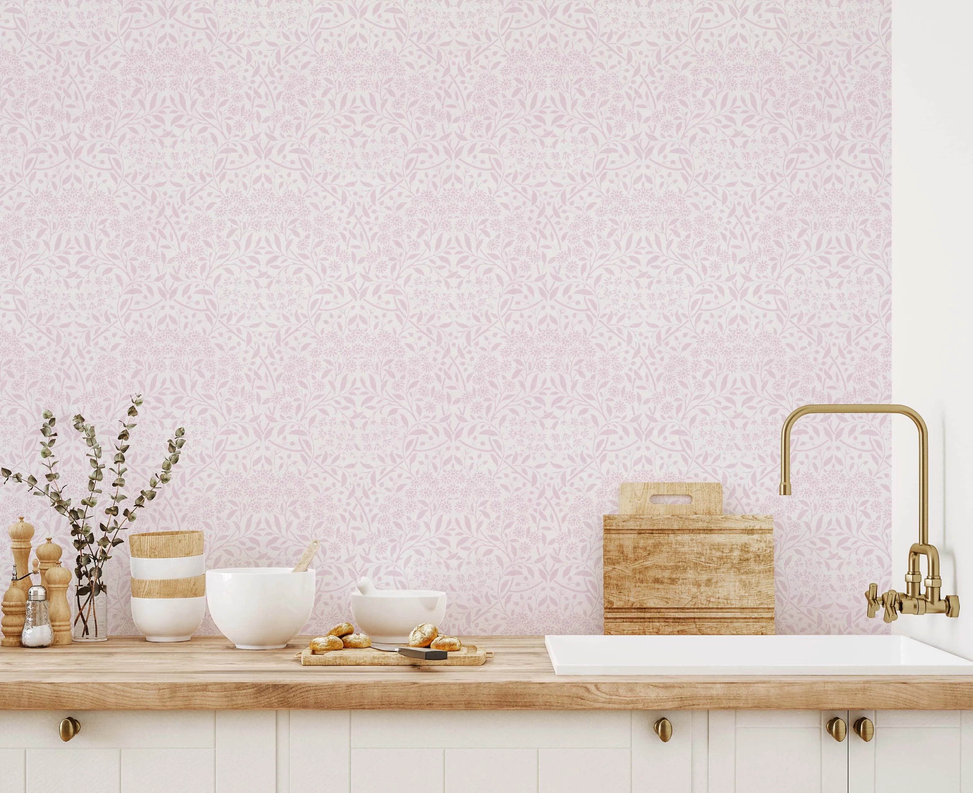Delicate Daisies Pink Wallpaper from Olive et Oriel where you can shop wallpaper and artworks online