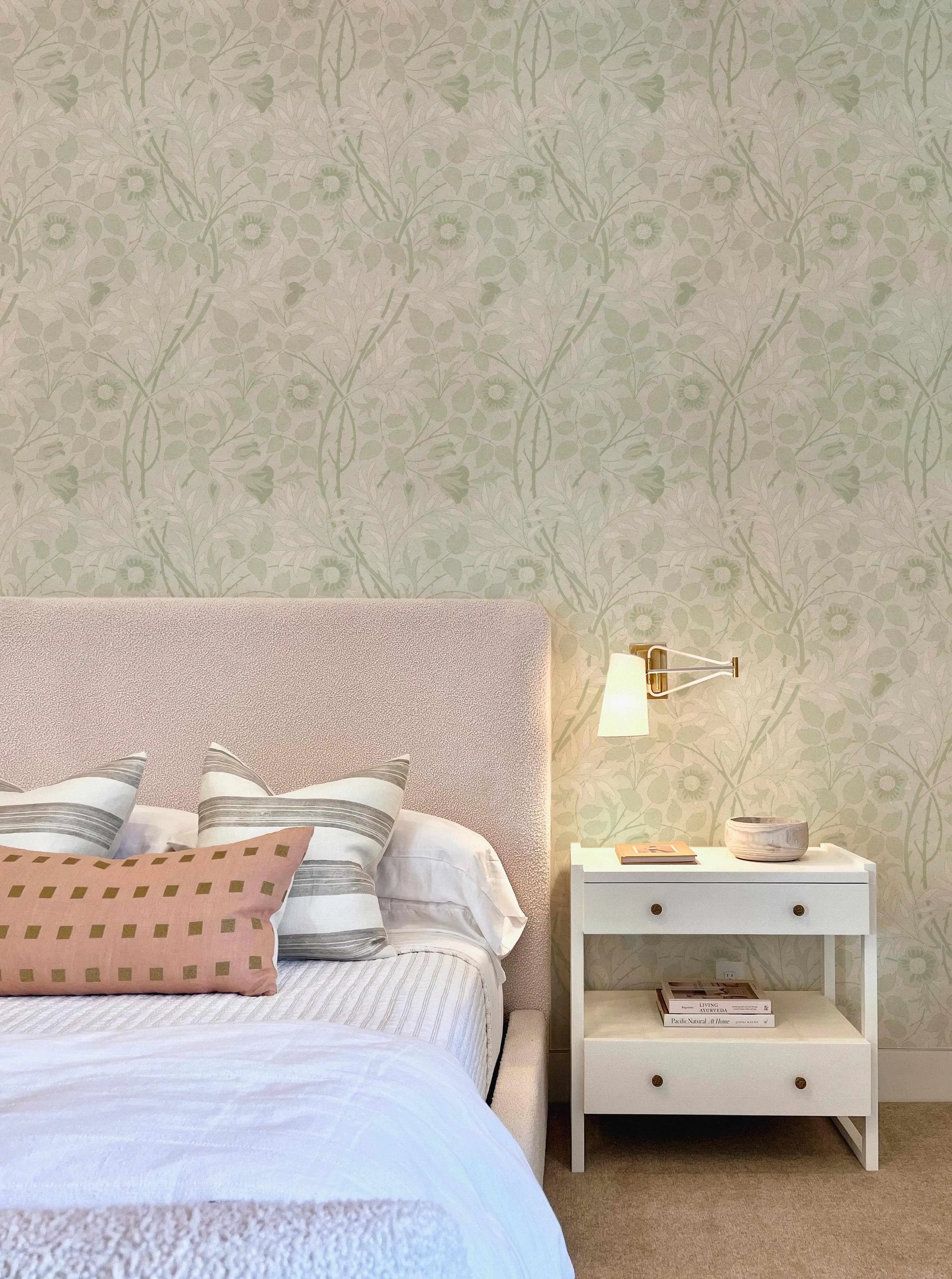 Ellas Vintage Blooms Sage Green Wallpaper from Olive et Oriel where you can shop wallpaper and artworks online
