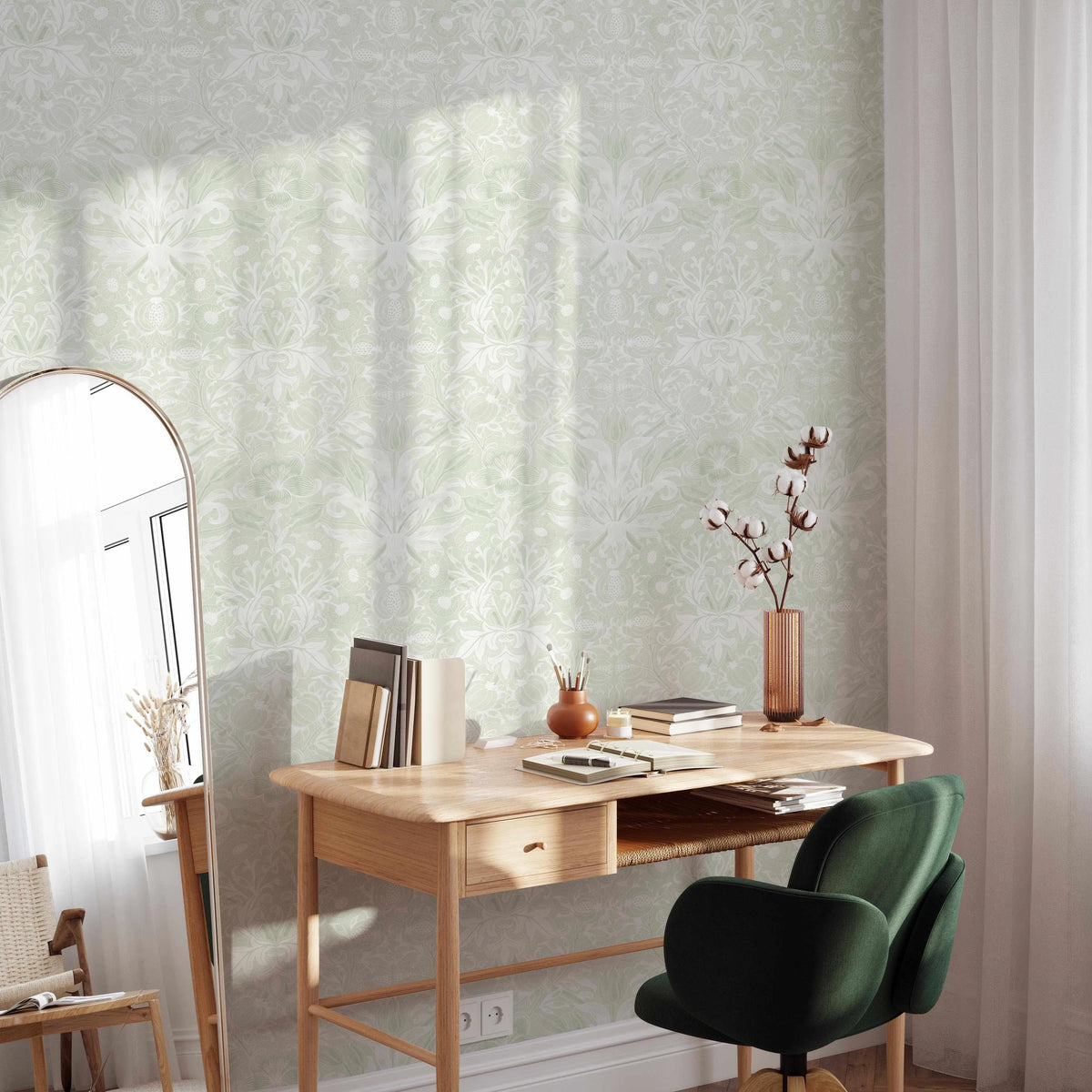 Blossom Sage Green Wallpaper-Wallpaper-Buy Australian Removable Wallpaper Now Sage Green Wallpaper Peel And Stick Wallpaper Online At Olive et Oriel Custom Made Wallpapers Wall Papers Decorate Your Bedroom Living Room Kids Room or Commercial Interior