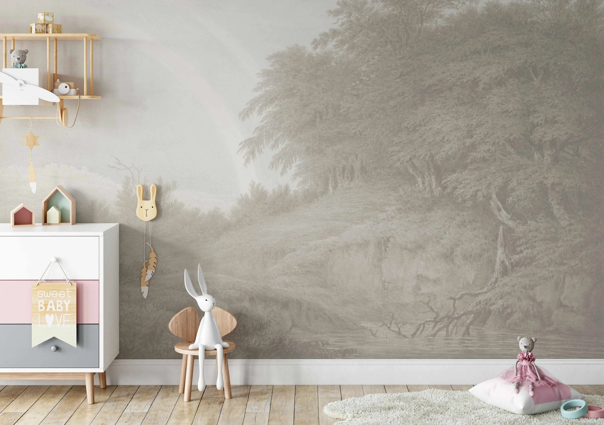 Riverside Rainbow Wallpaper Mural from Olive et Oriel where you can shop wallpaper and artworks online