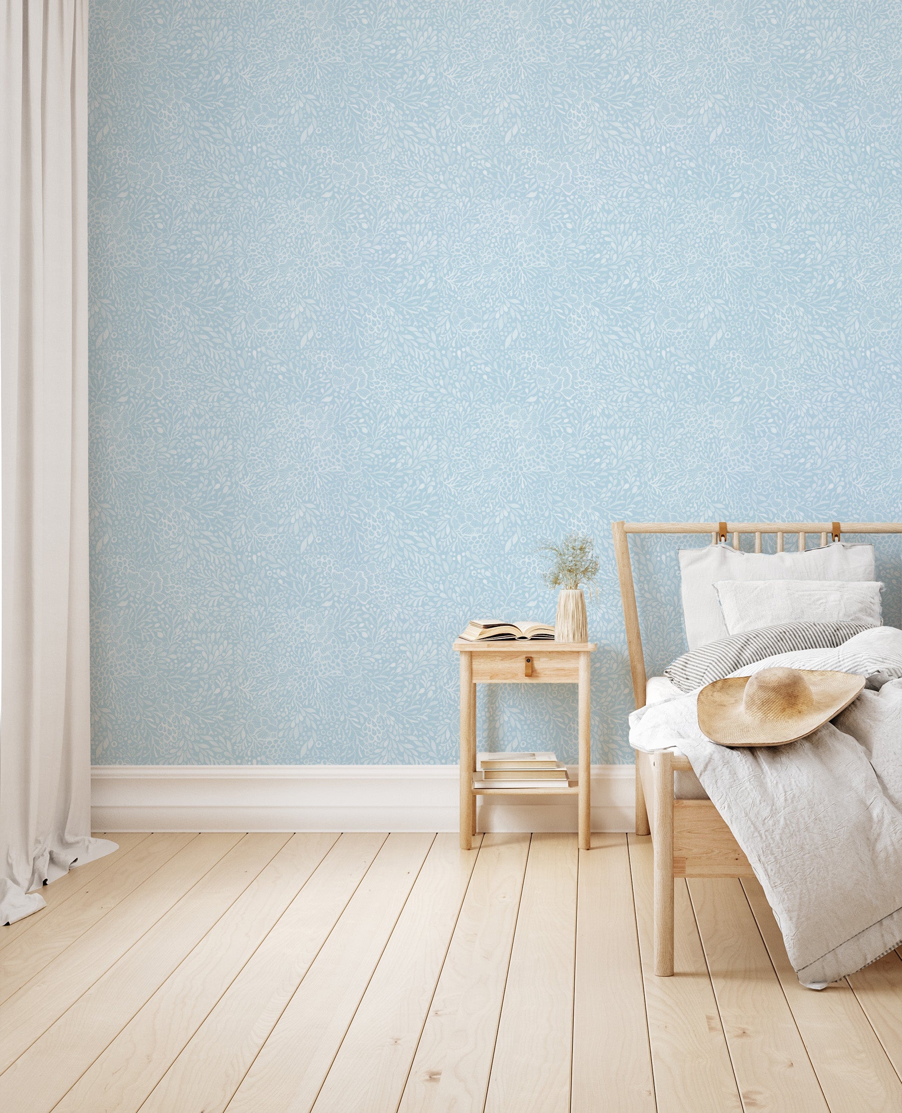 Watercolour Coral in Coastal Blue Wallpaper