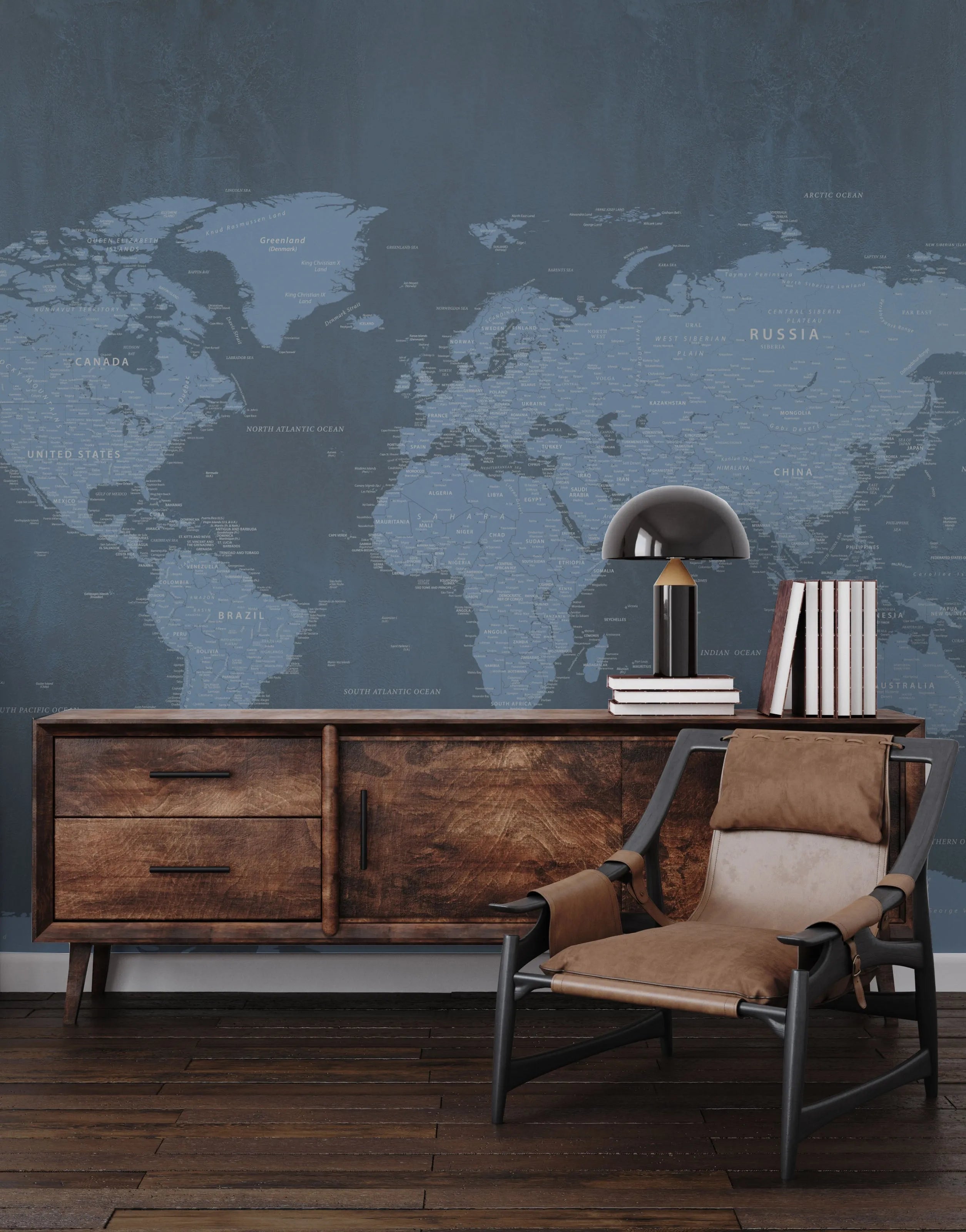 World Map Navy Wallpaper Mural from Olive et Oriel where you can shop wallpaper and artworks online