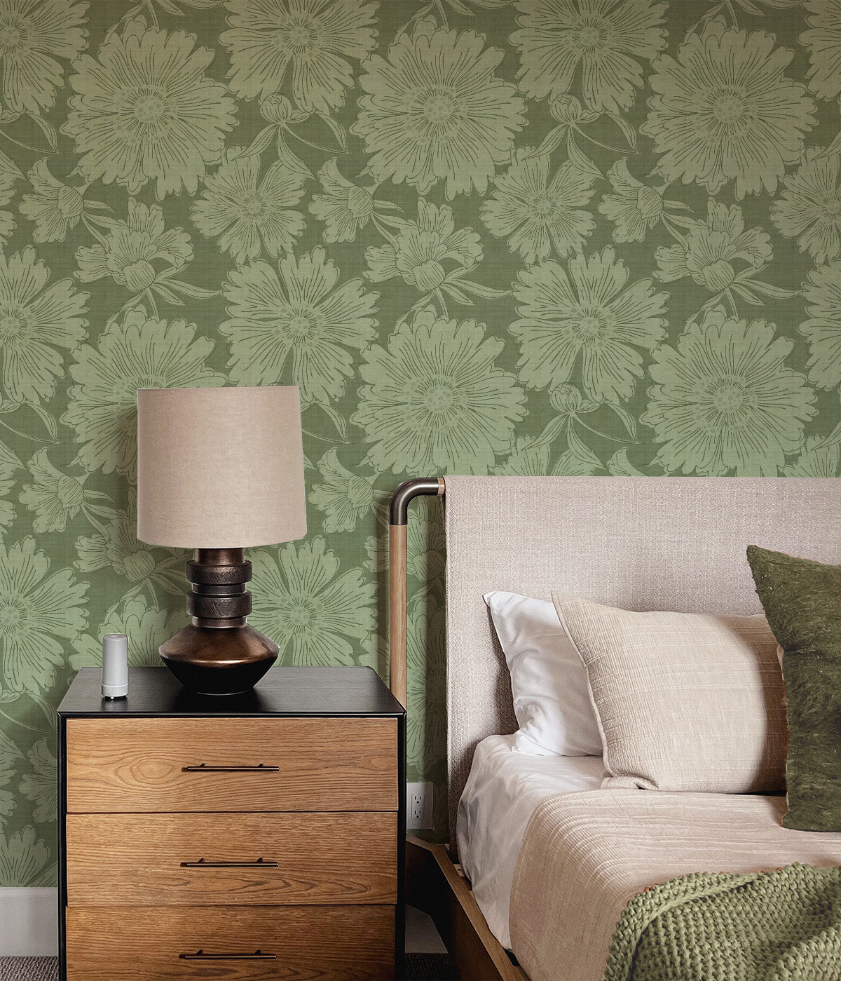 Luxe Country Floral Eucalyptus Green Wallpaper from Olive et Oriel where you can shop wallpaper and artworks online