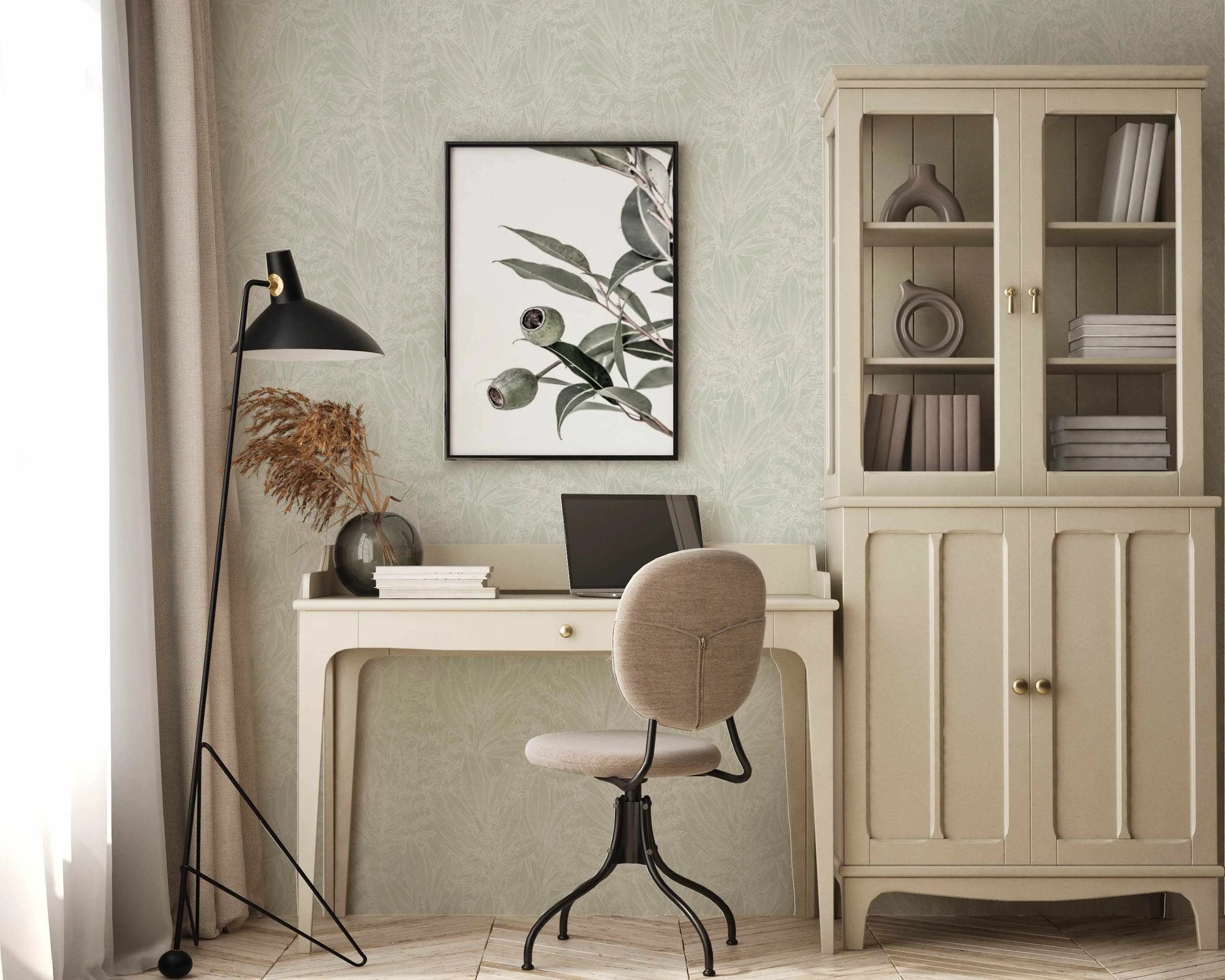 Leafy Escape Sage Green Wallpaper from Olive et Oriel where you can shop wallpaper and artworks online