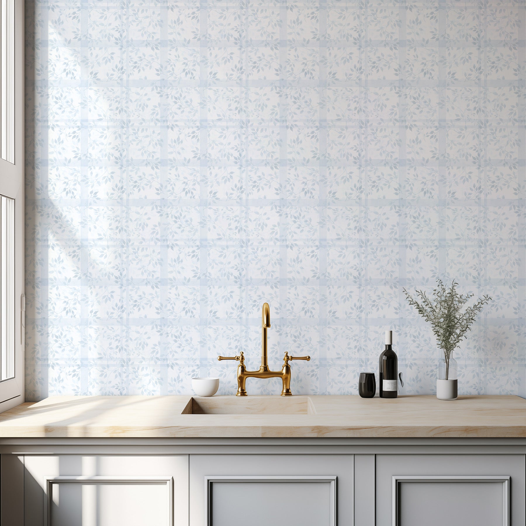 Hamptons Leafy Lattice in Light Blue Wallpaper