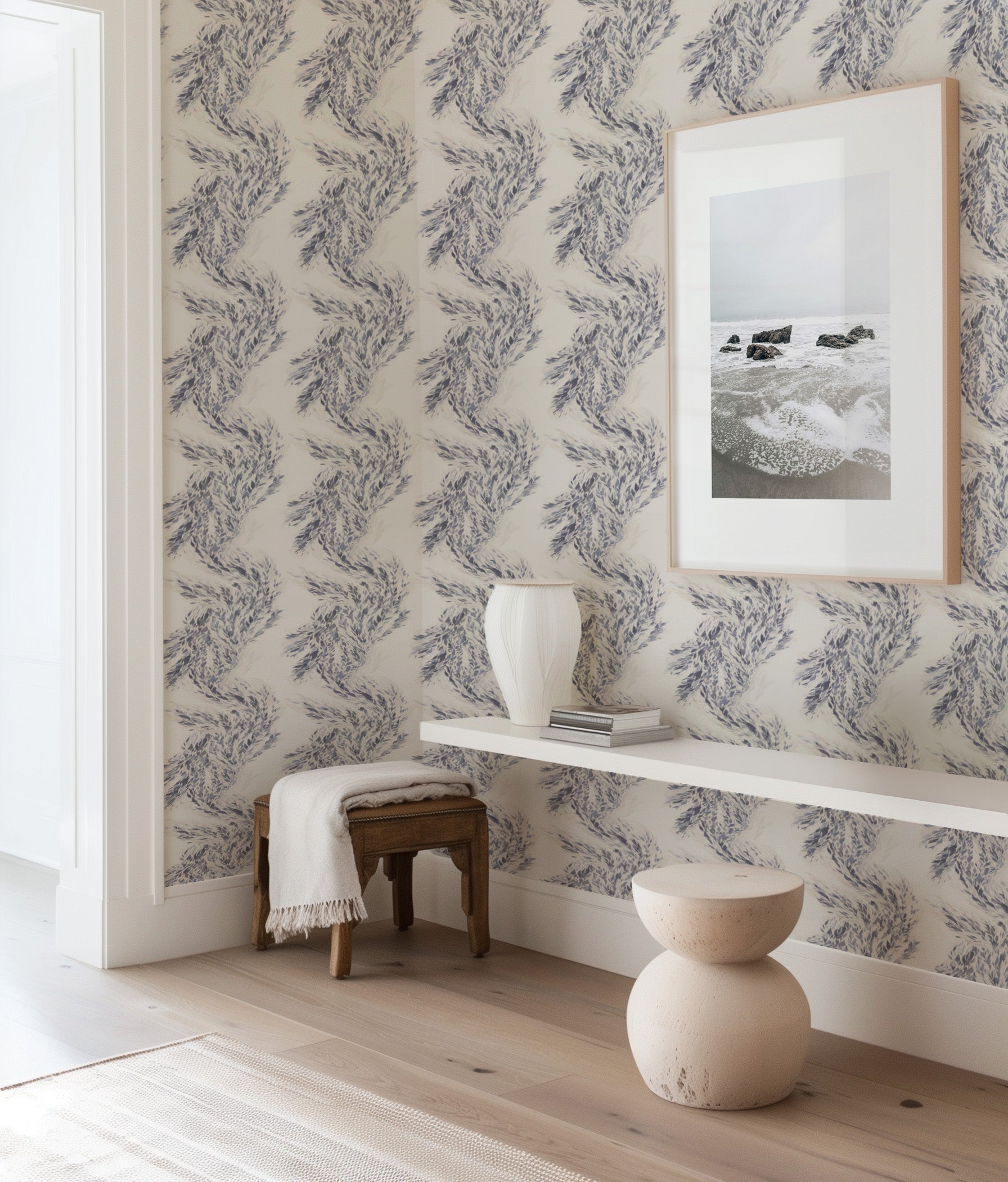 White Wash in Navy Blue Wallpaper