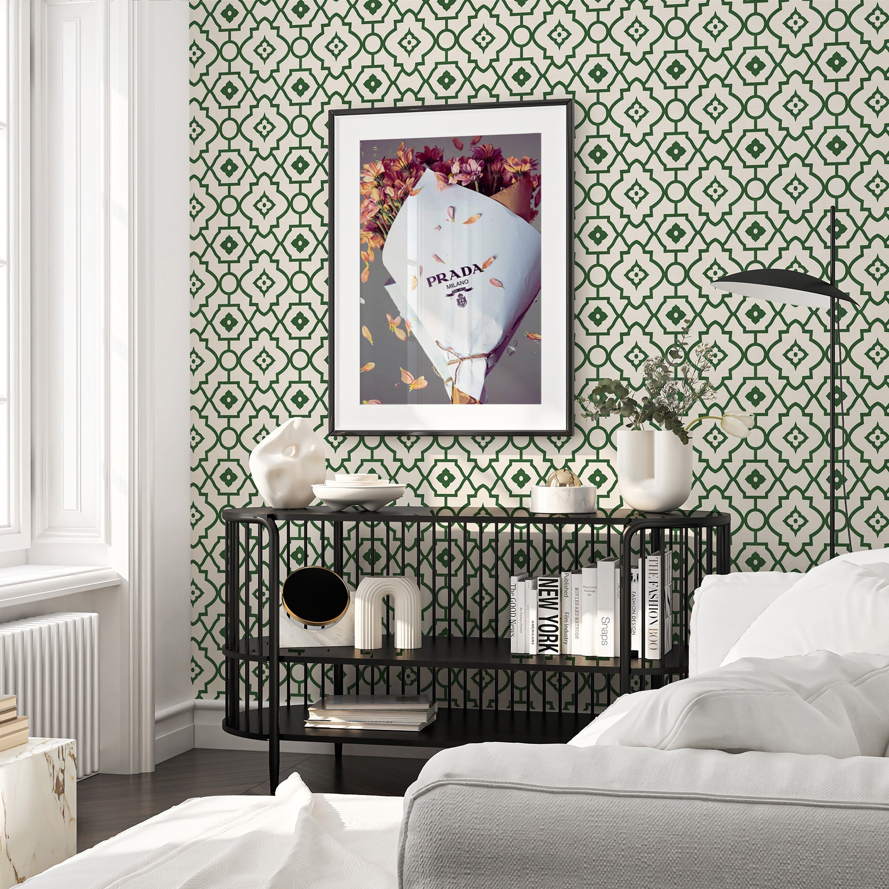 Mannor Lattice In Dark Green Wallpaper