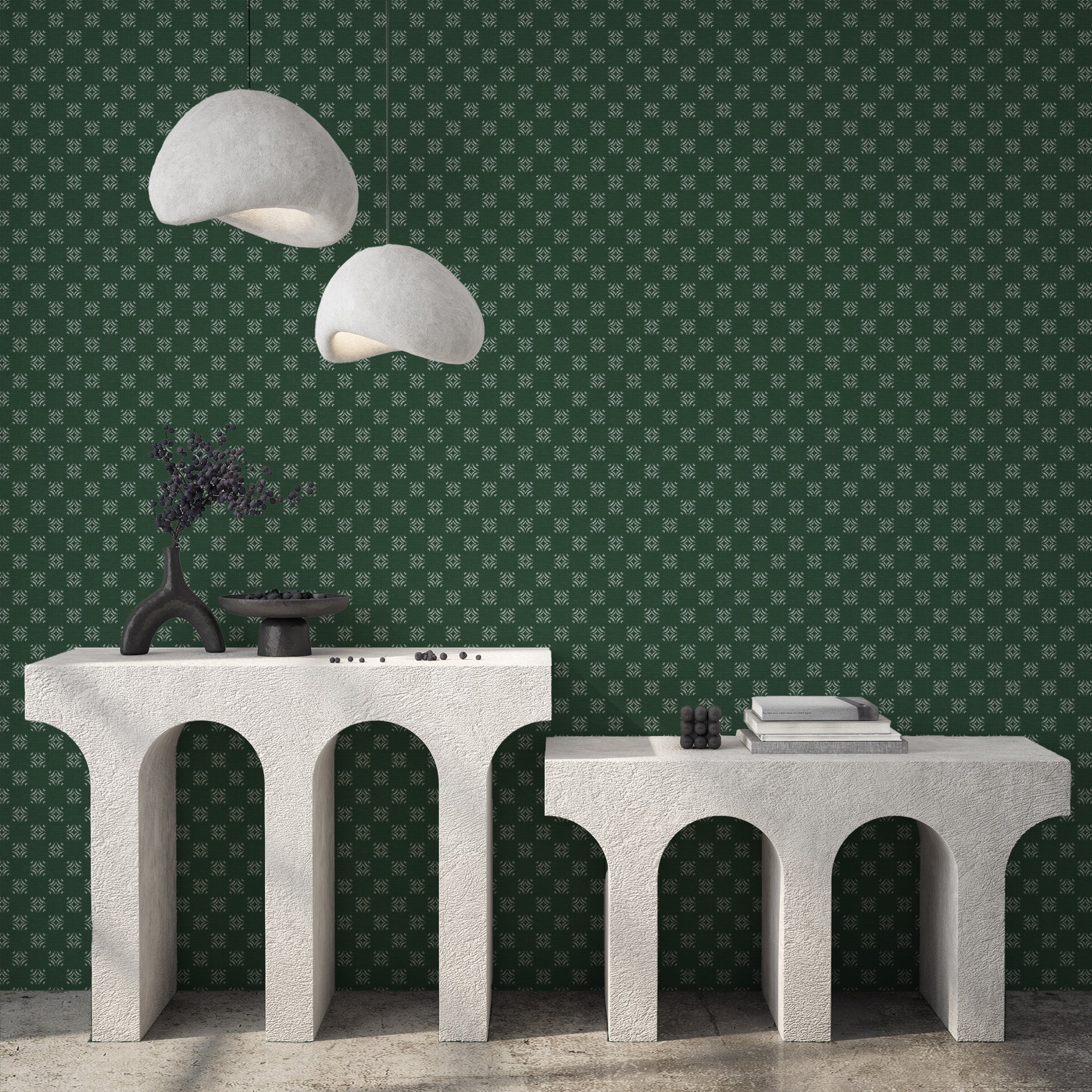 Diamond Motifs in Dark green Wallpaper