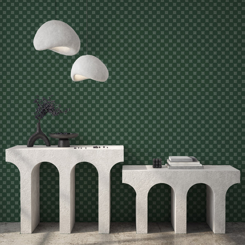 Diamond Motifs in Dark green Wallpaper from Olive et Oriel where you can shop wallpaper and artworks online