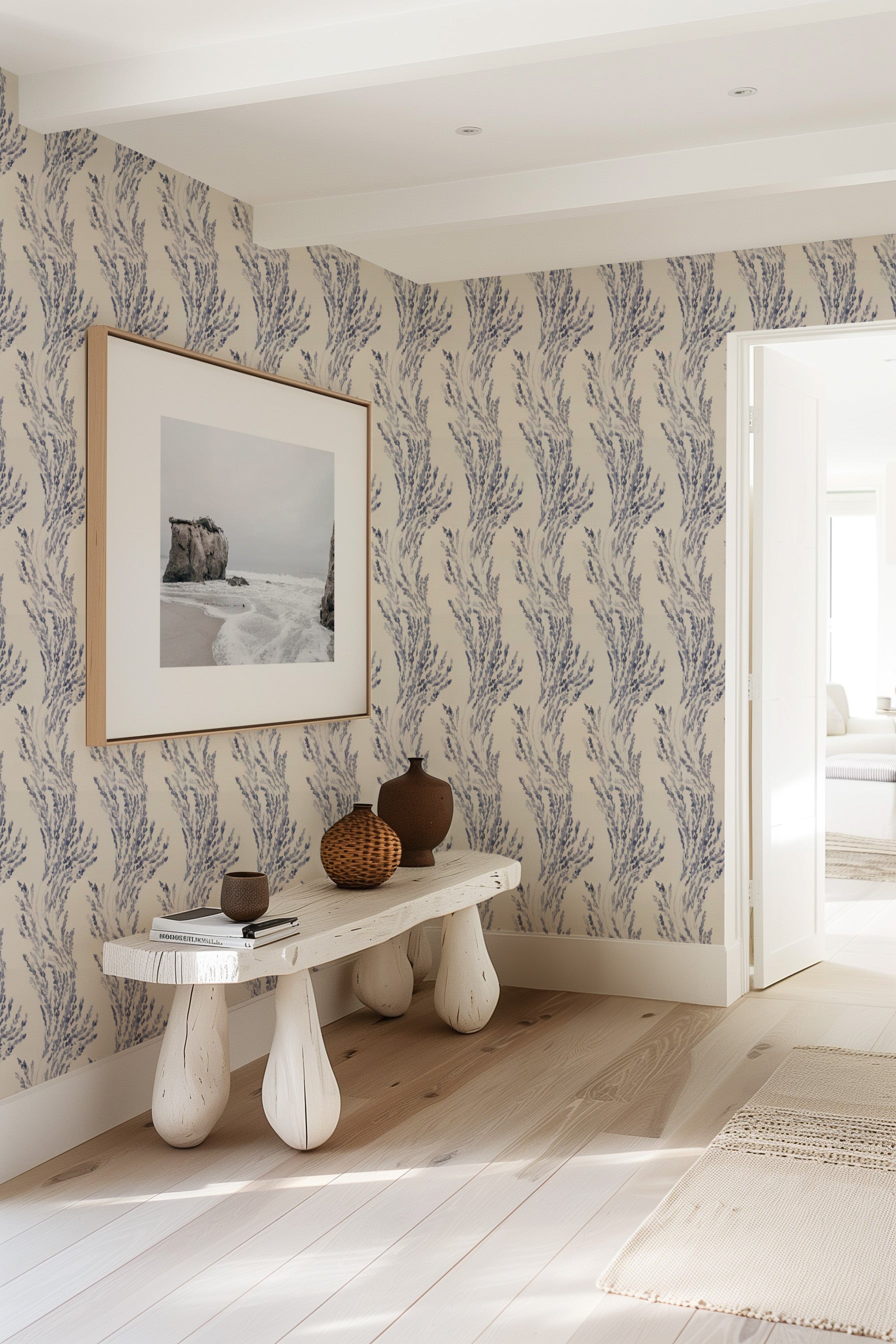 Coastal Kelp in Navy Blue Wallpaper