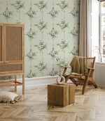 Country Floral Stripes Dark Green Wallpaper