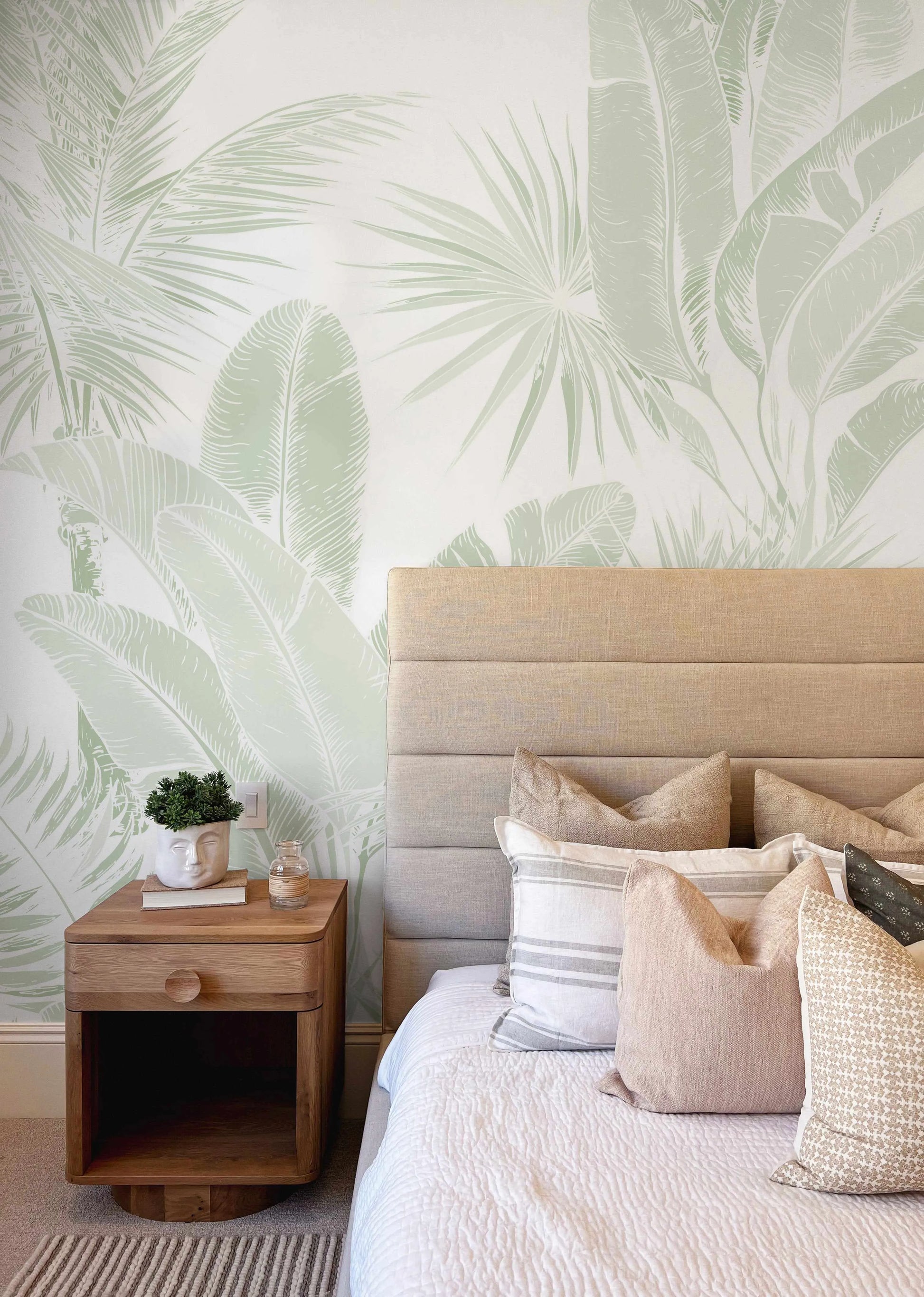 Luxe Tropical in Sage Green Wallpaper from Olive et Oriel where you can shop wallpaper and artworks online