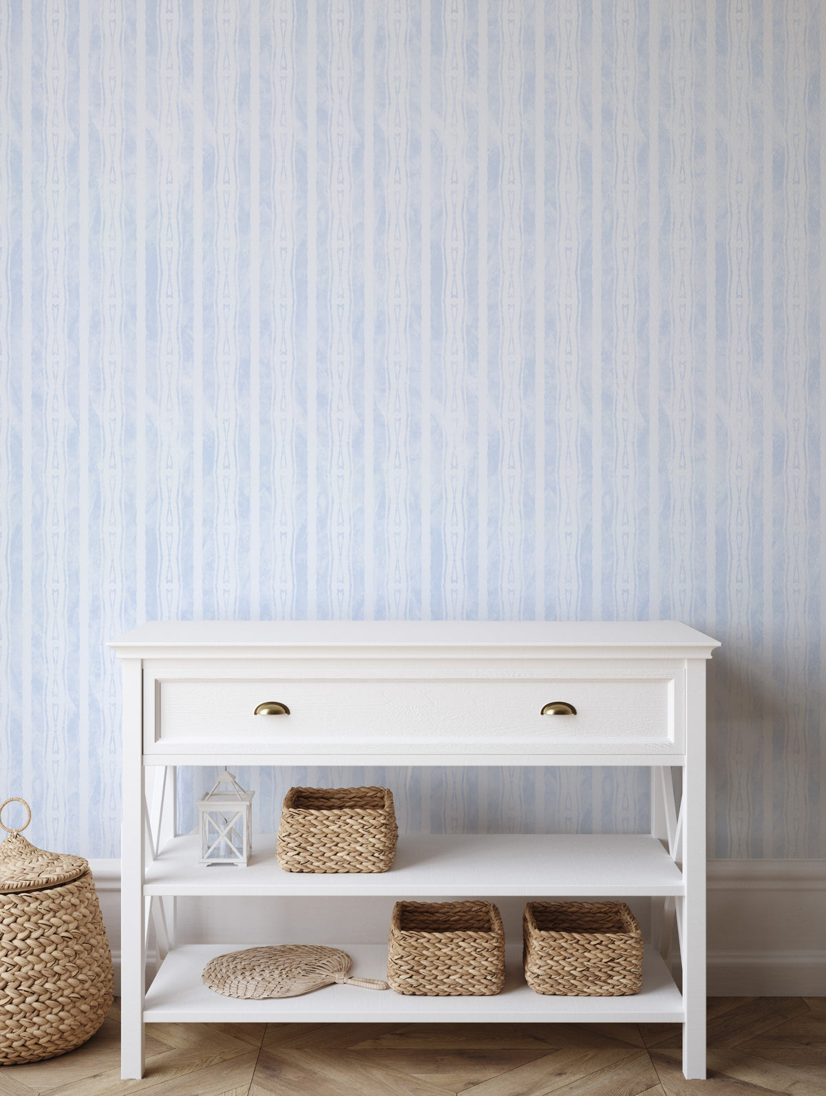 Textured Stripe in Light Blue Wallpaper from Olive et Oriel where you can shop wallpaper and artworks online
