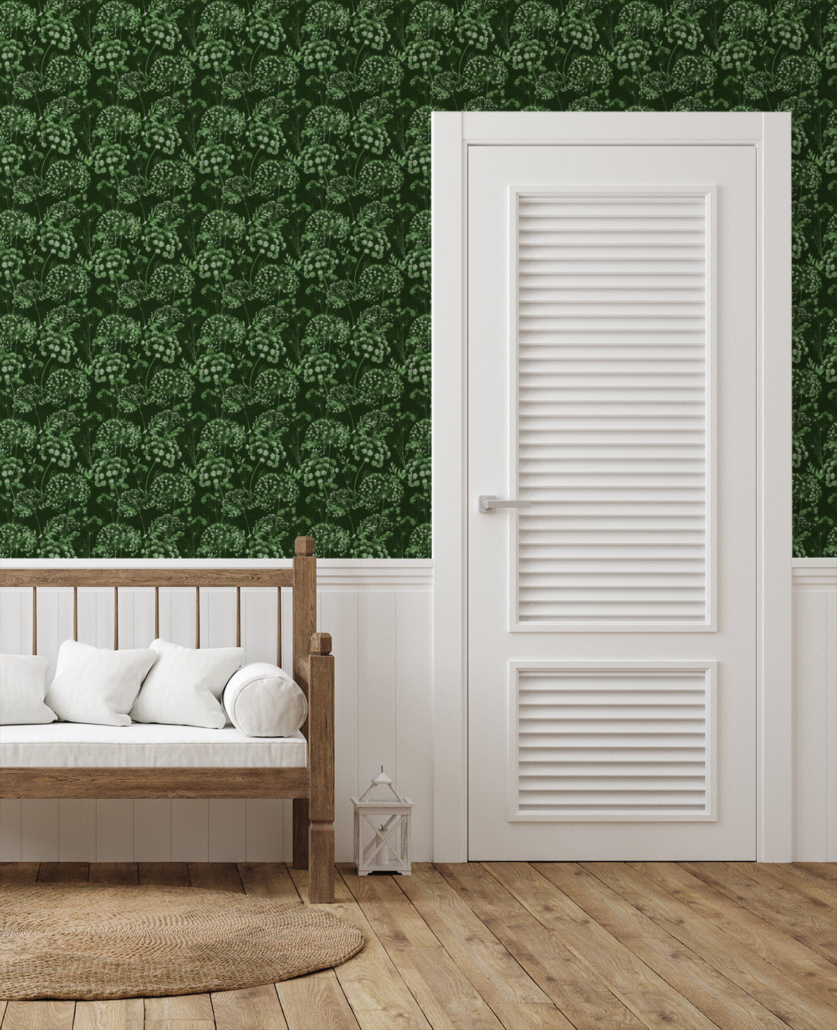 Dandelions in Bloom in Dark green Wallpaper from Olive et Oriel where you can shop wallpaper and artworks online