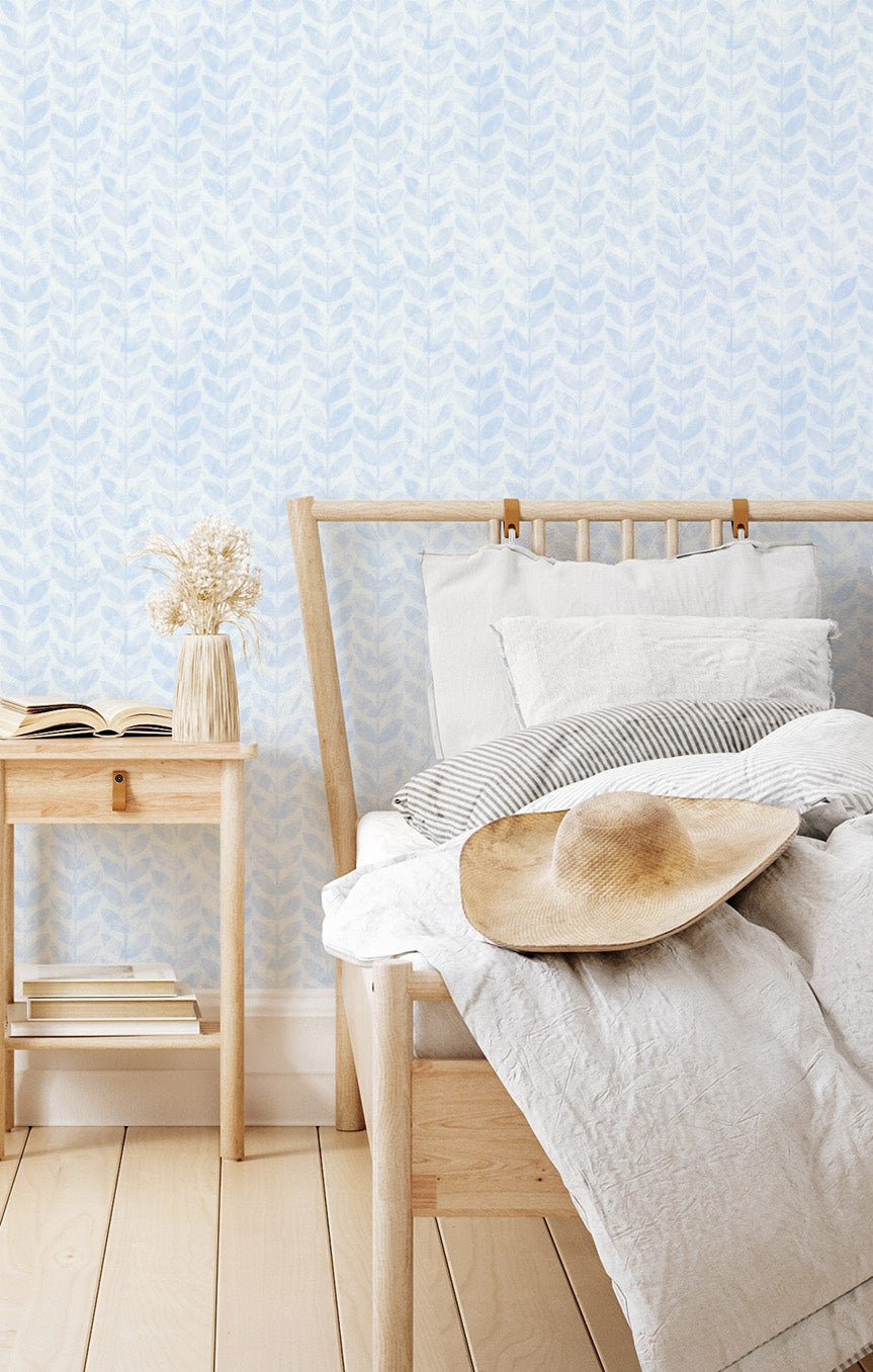 Hamptons Stems in Light Blue Wallpaper from Olive et Oriel where you can shop wallpaper and artworks online