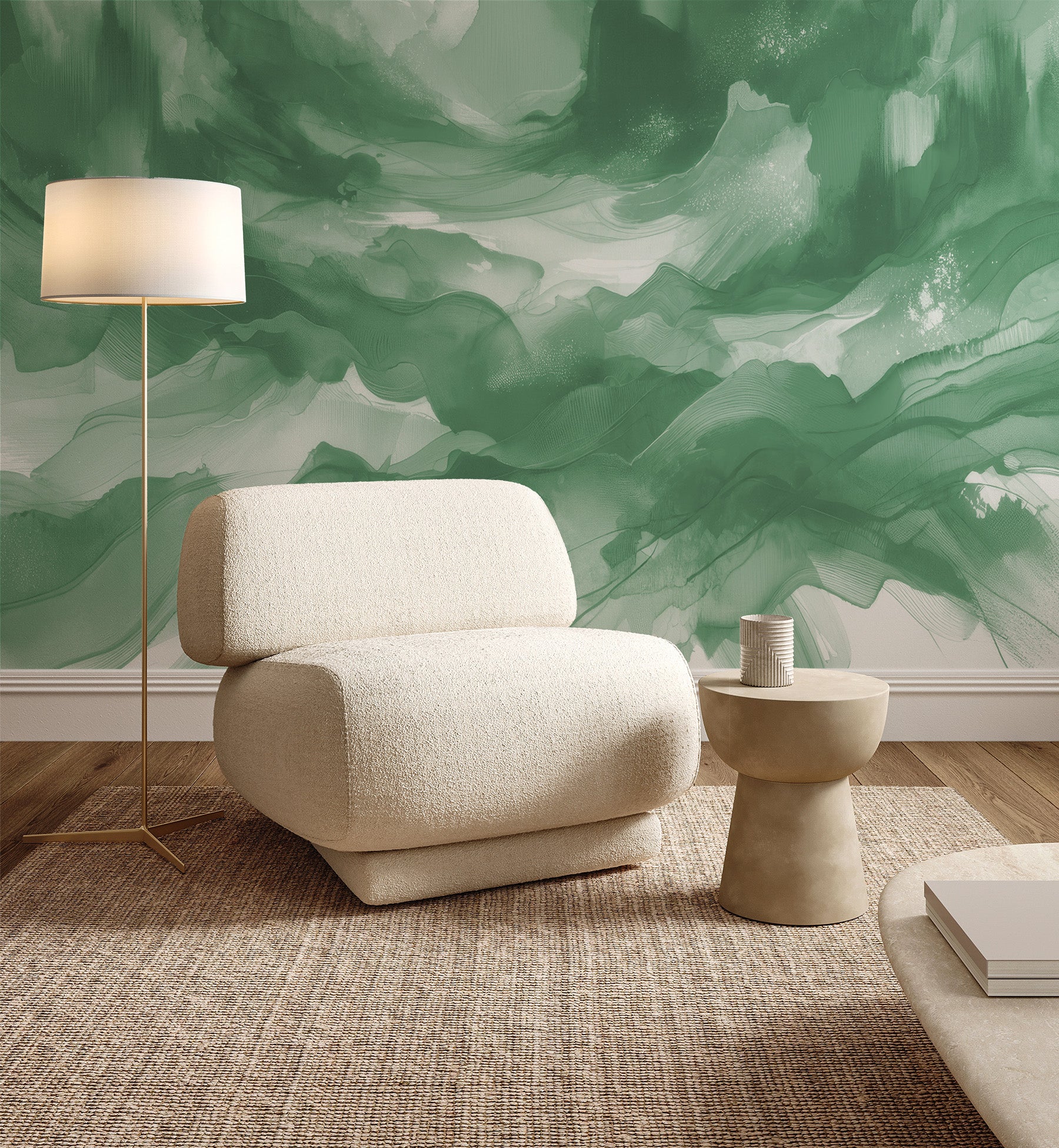 Ink Wash in Dark Green Wallpaper Mural