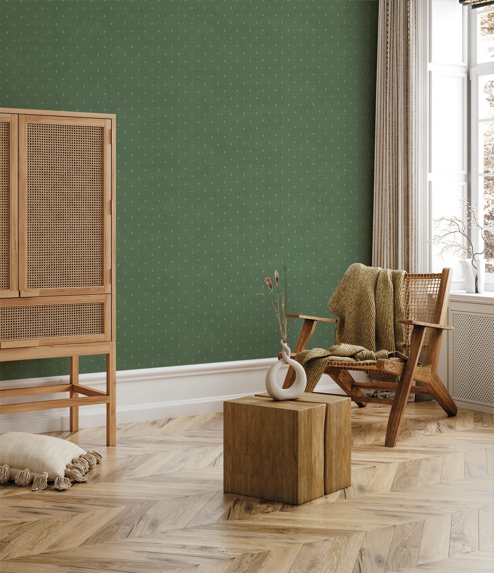 Romantic Boho Dark Green Wallpaper