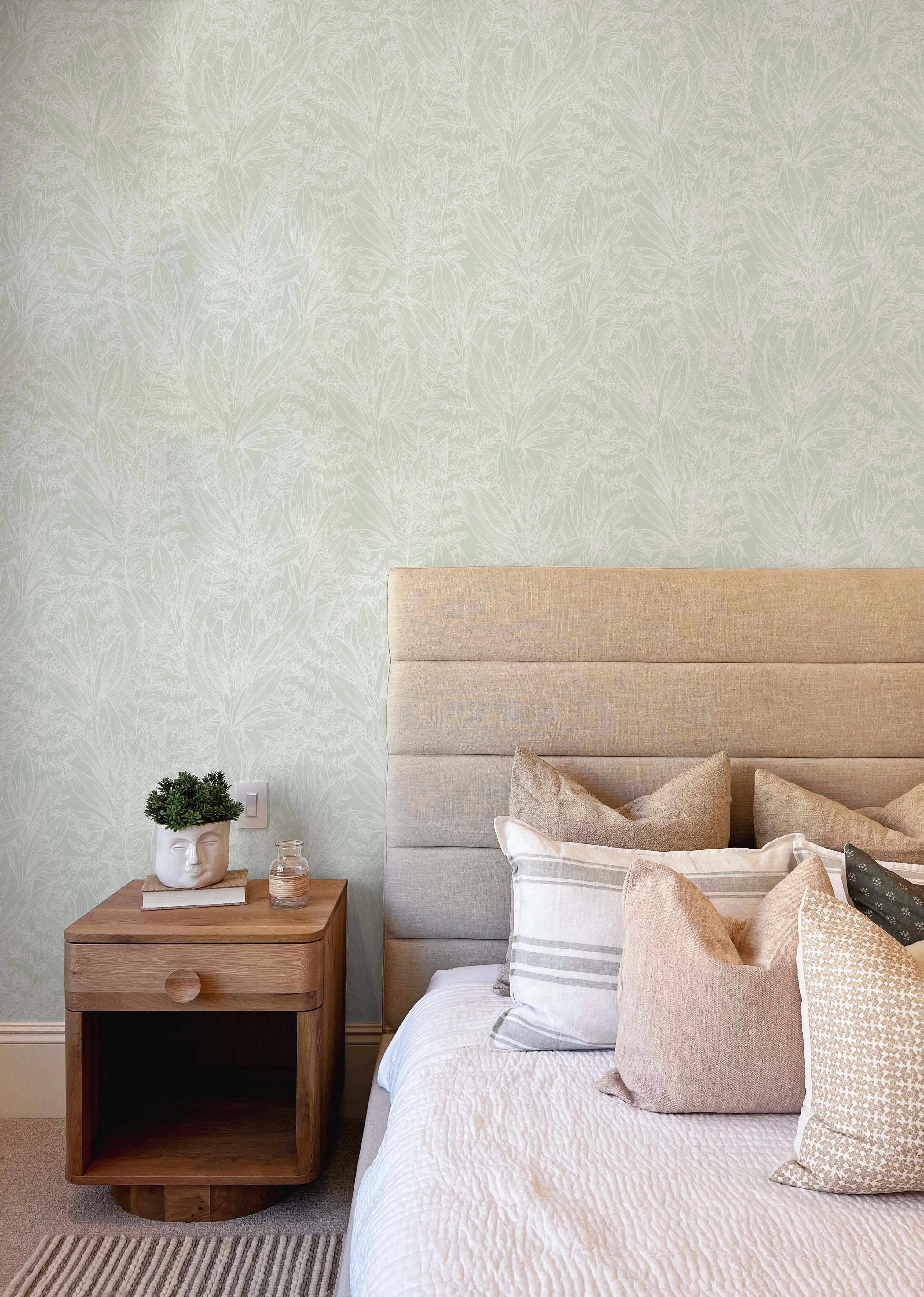 Leafy Escape Sage Green Wallpaper from Olive et Oriel where you can shop wallpaper and artworks online