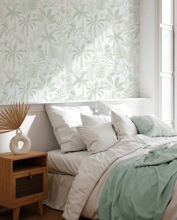 Exotic Oasis in Sage Green Wallpaper from Olive et Oriel where you can shop wallpaper and artworks online