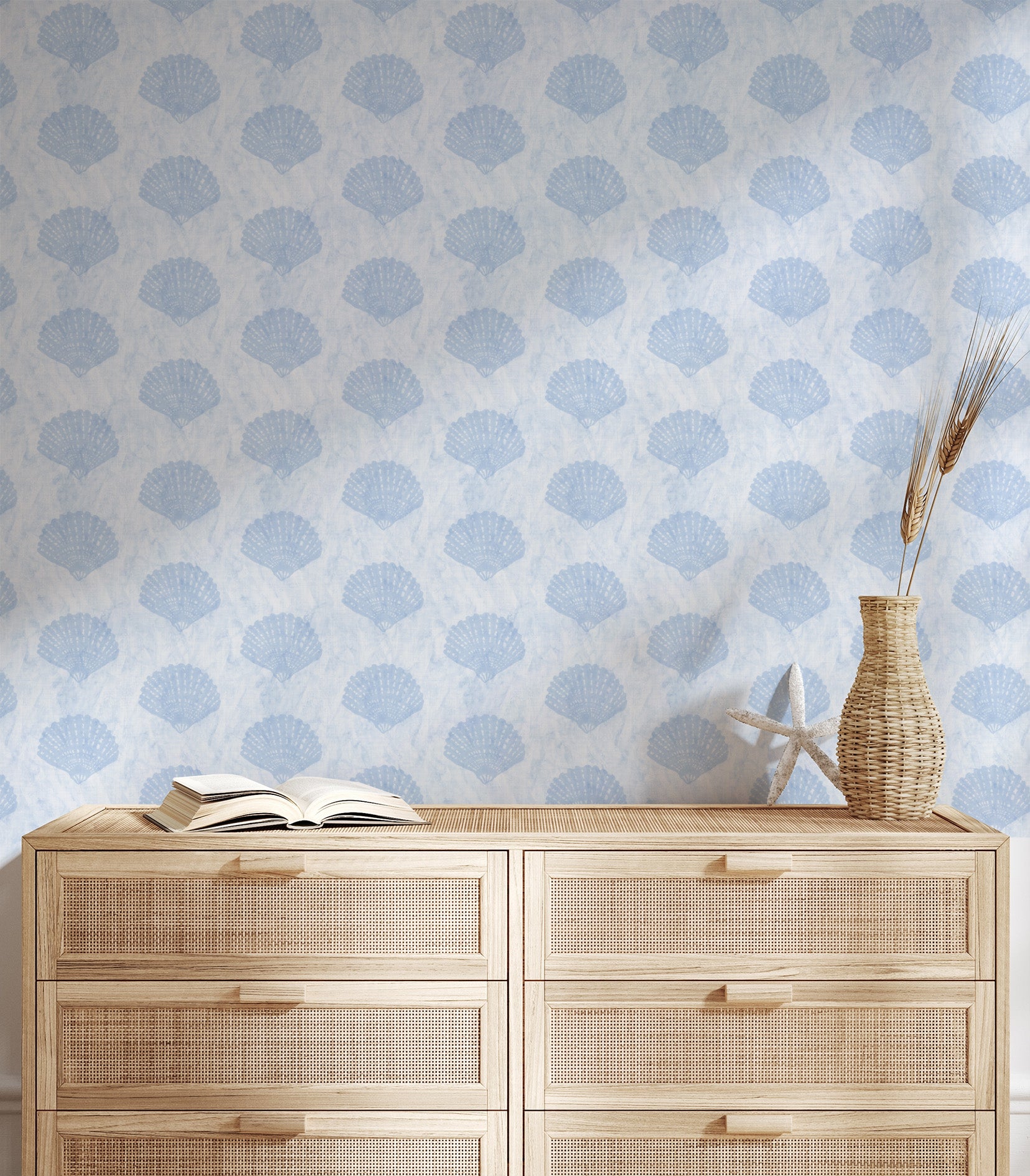 Coastal Shell in Ice Blue Wallpaper