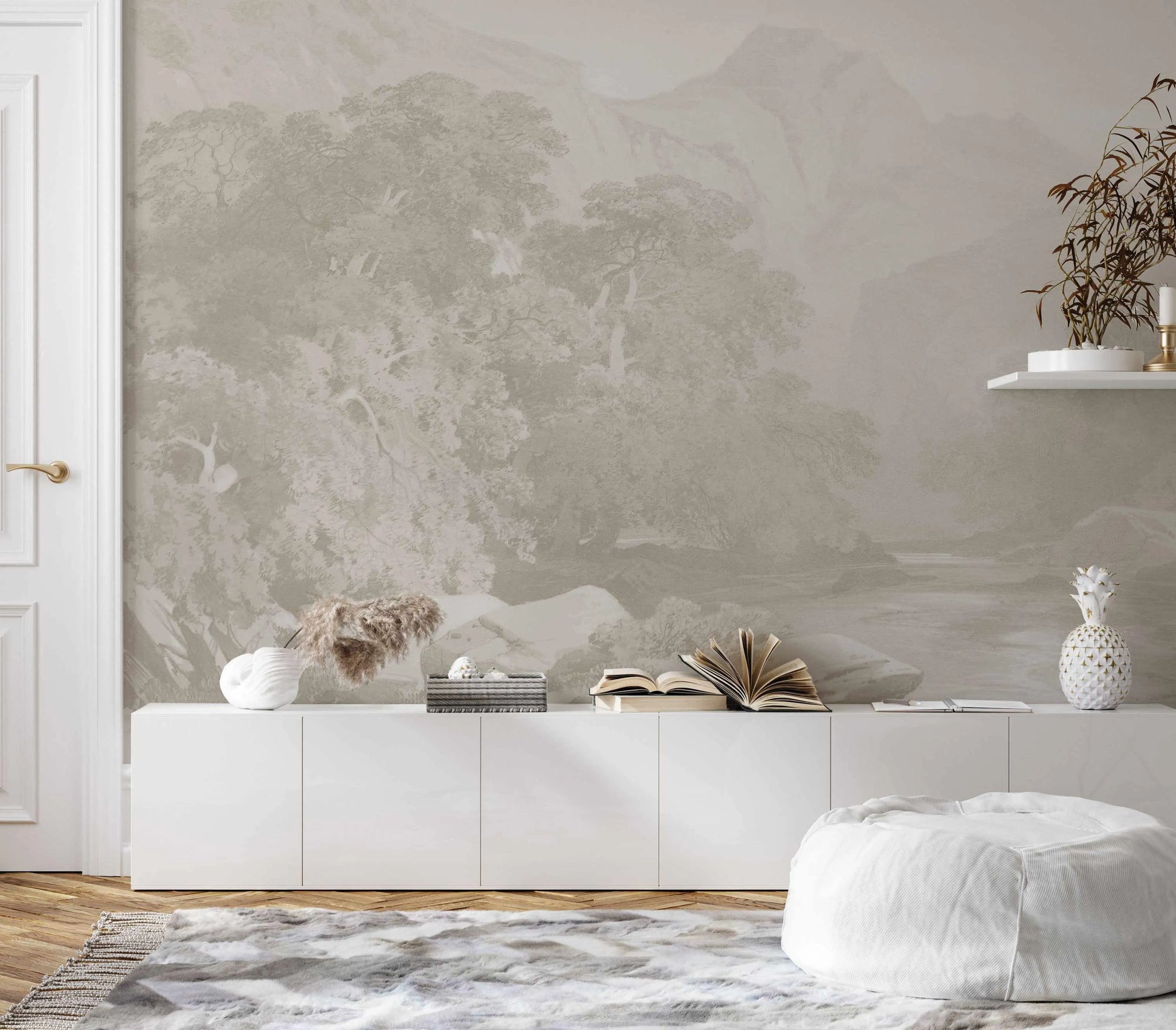 Bushland Mountain Stream Wallpaper Mural from Olive et Oriel where you can shop wallpaper and artworks online