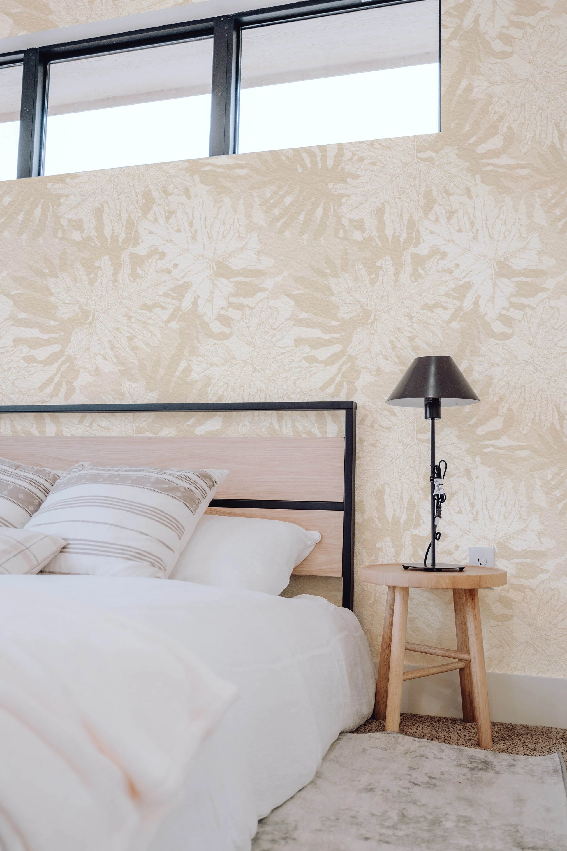 Shady Palms Beige Wallpaper from Olive et Oriel where you can shop wallpaper and artworks online