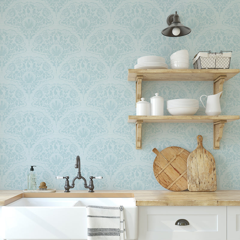Ocean Luxe in Light Blue Wallpaper from Olive et Oriel where you can shop wallpaper and artworks online
