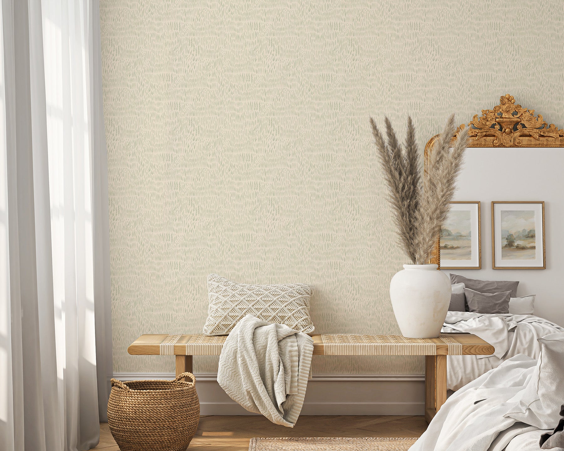 Whimsical Field in Sage Green Wallpaper