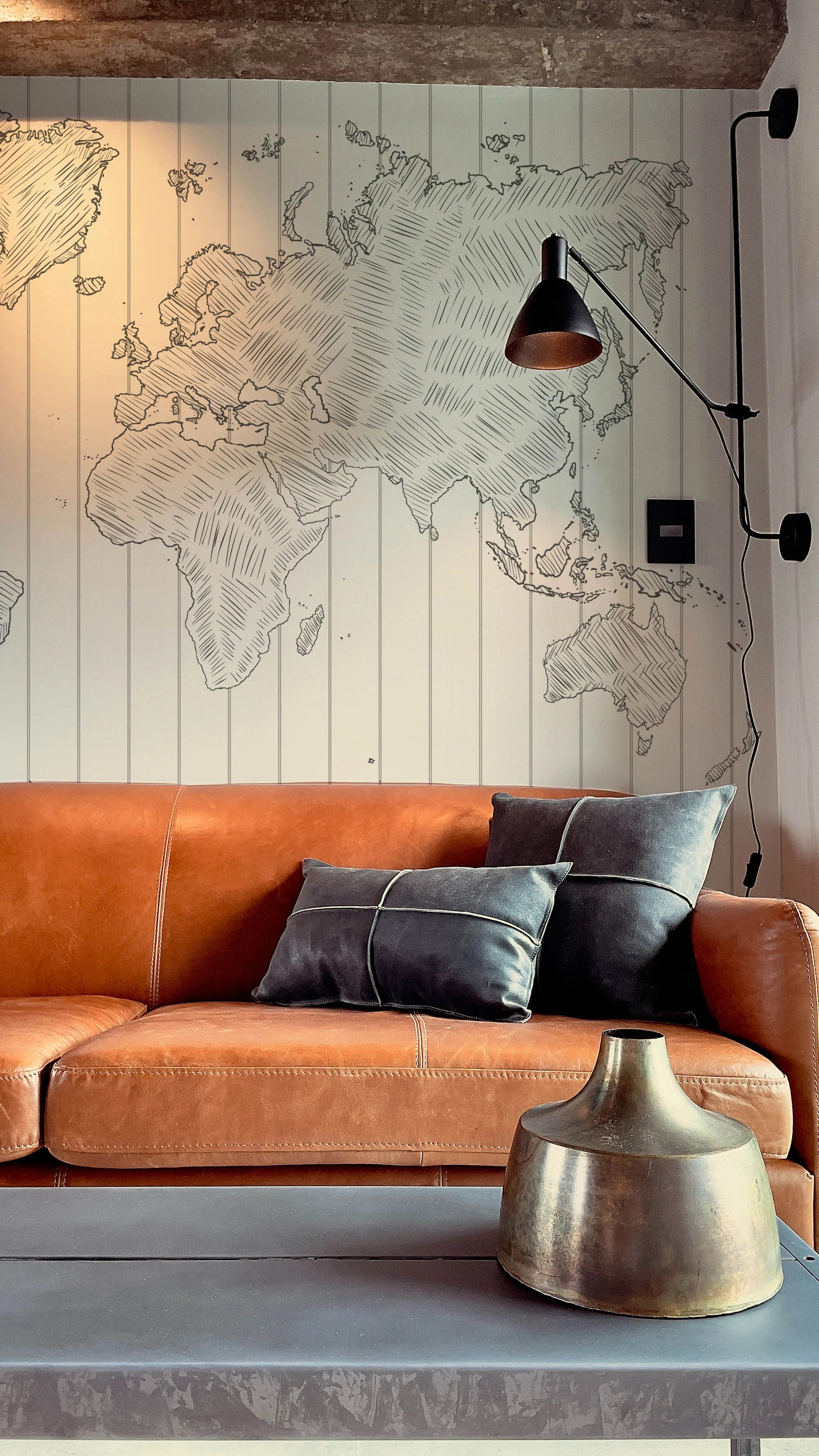 Sketched Stripe Charcoal Map Wallpaper Mural from Olive et Oriel where you can shop wallpaper and artworks online