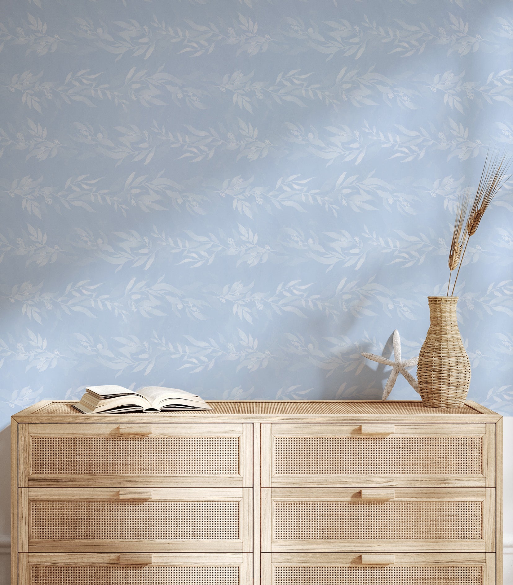 Luxe Leaves in Light Blue Wallpaper