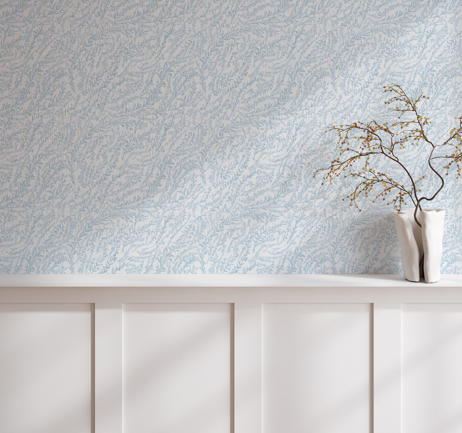 Hamptons Sea Leaves in Coastal Blue Wallpaper