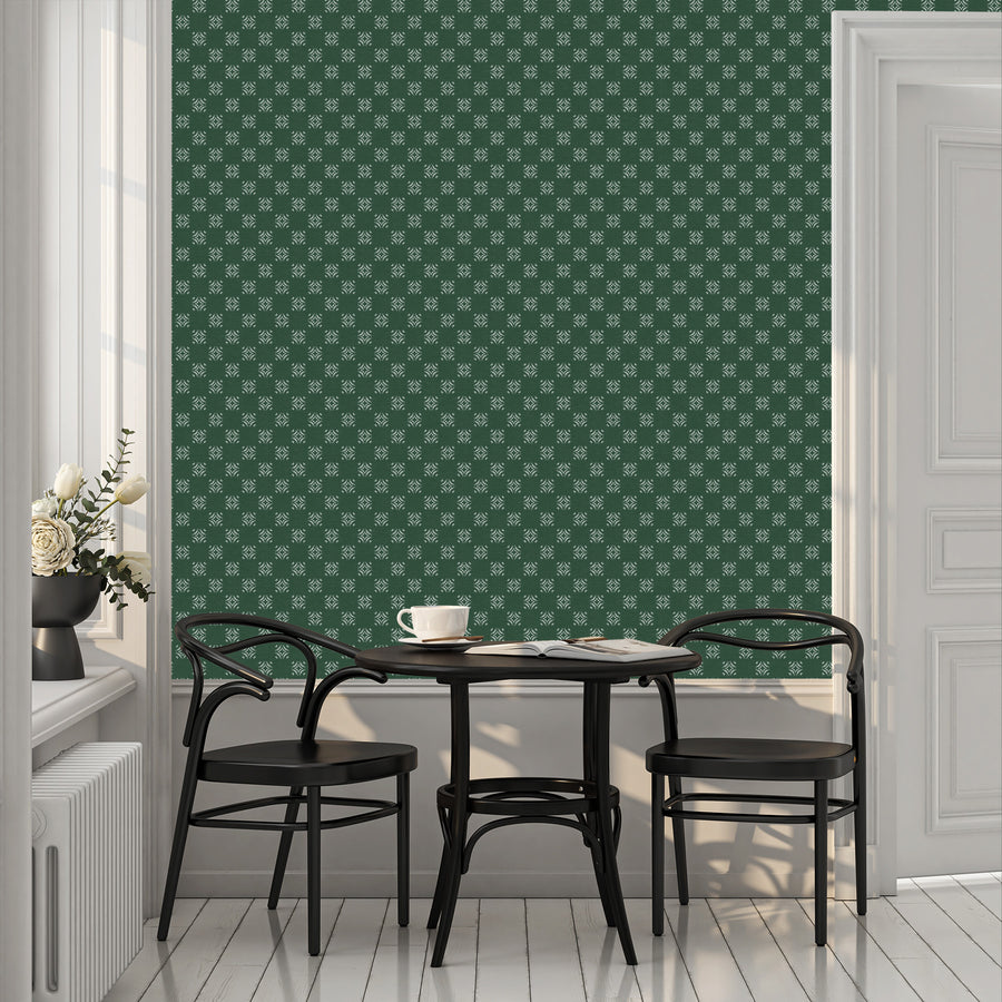 Diamond Motifs in Dark green Wallpaper from Olive et Oriel where you can shop wallpaper and artworks online