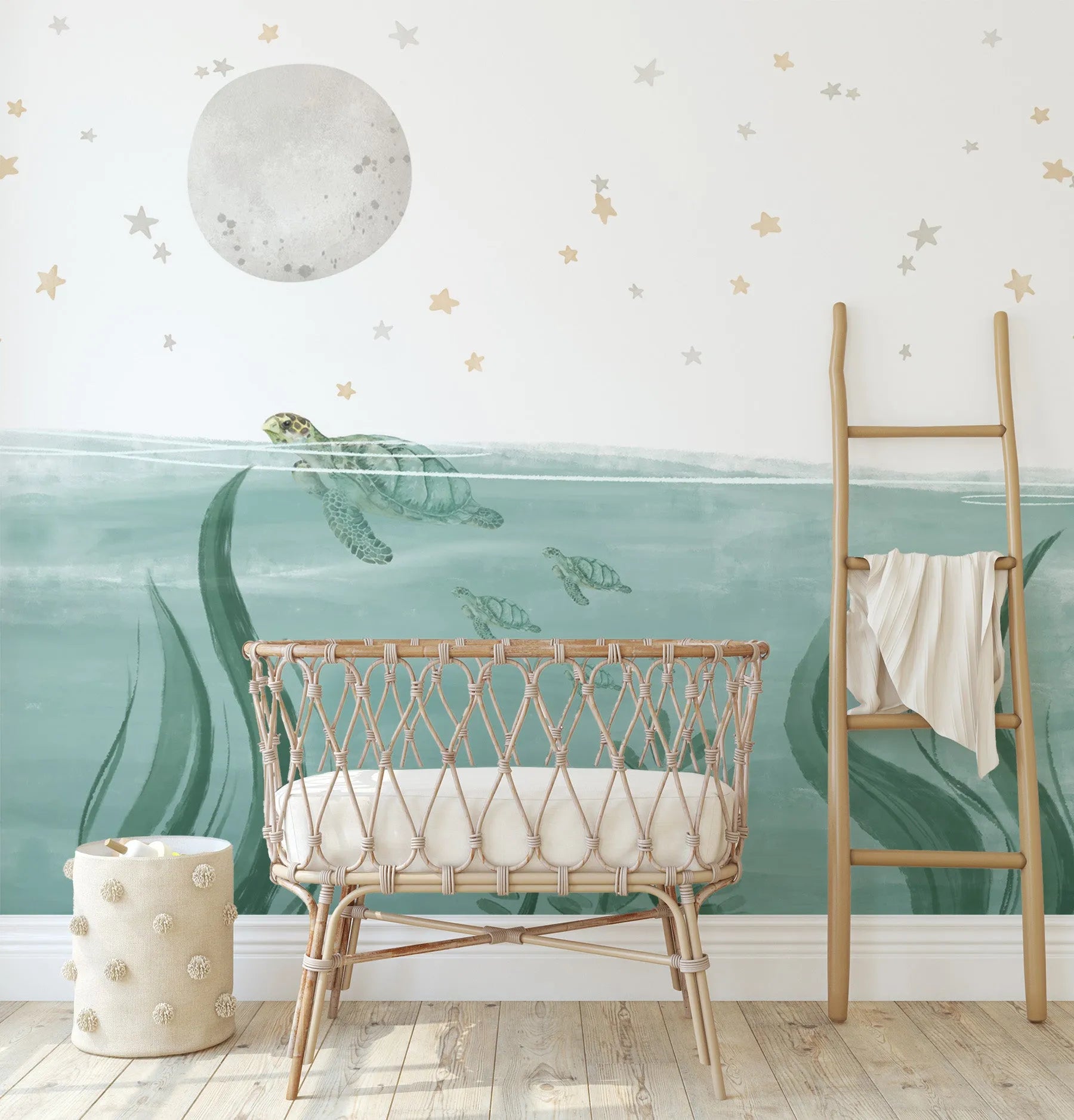 Sea Turtles In The Moonlight Wallpaper Mural from Olive et Oriel where you can shop wallpaper and artworks online