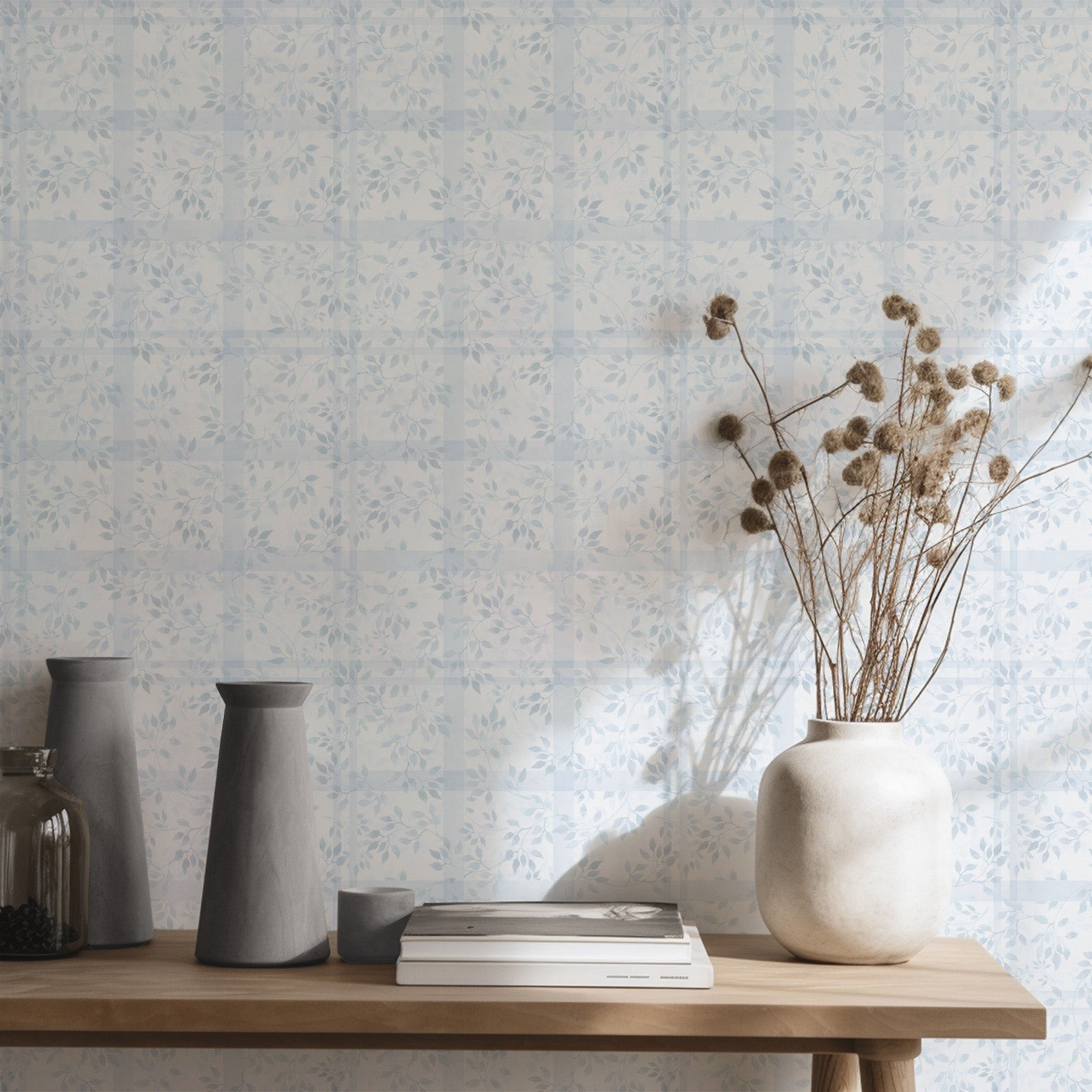 Hamptons Leafy Lattice in Light Blue Wallpaper