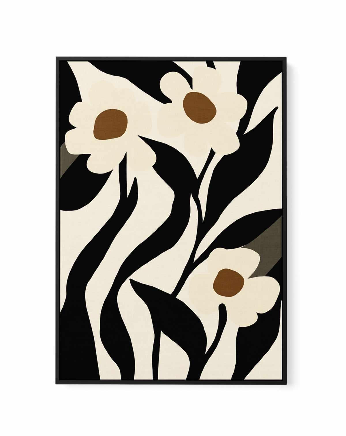 Stylized Floral In Black by Little Dean | Framed Canvas Art Print from Olive et Oriel where you can shop wallpaper and artworks online
