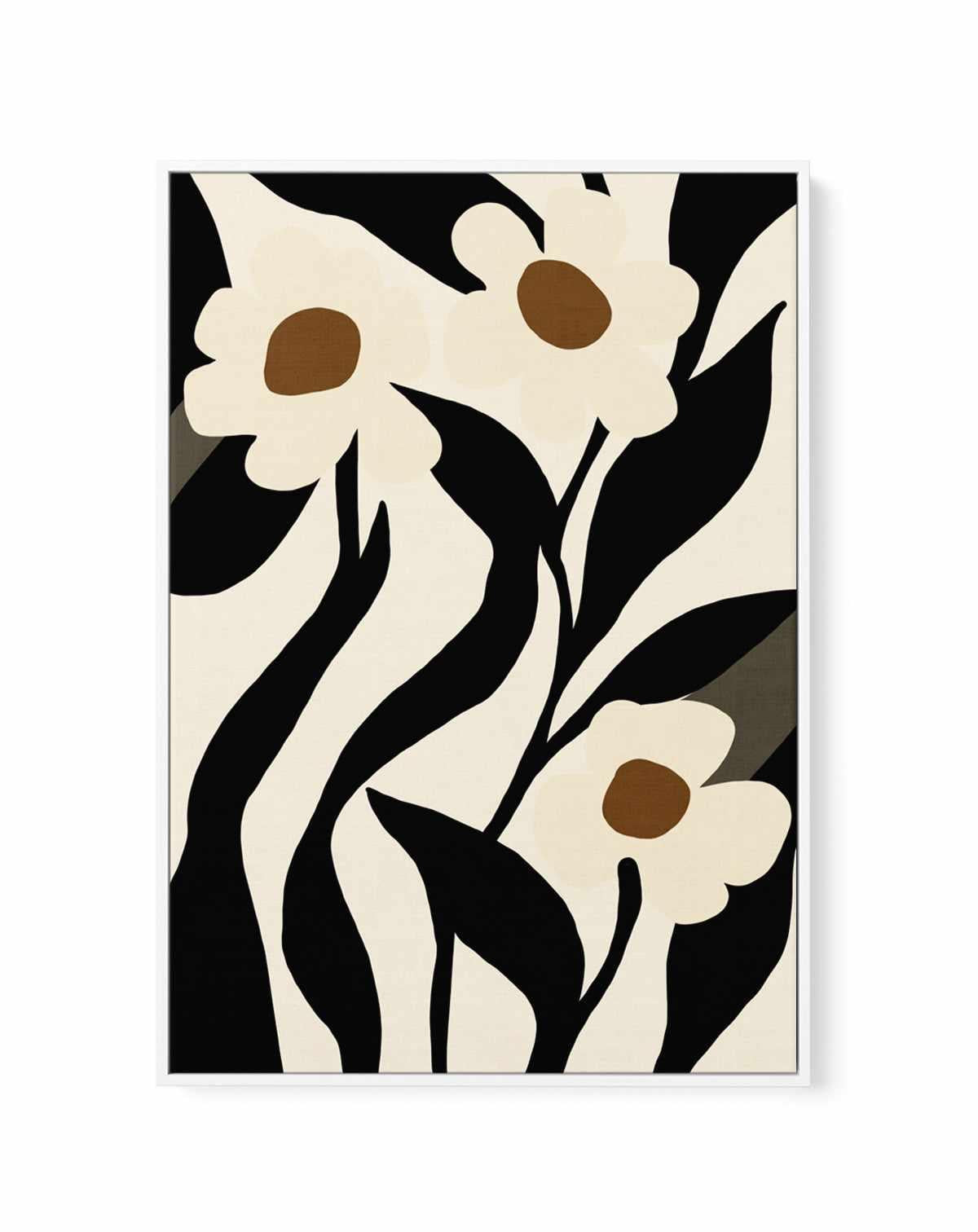 Stylized Floral In Black by Little Dean | Framed Canvas Art Print from Olive et Oriel where you can shop wallpaper and artworks online