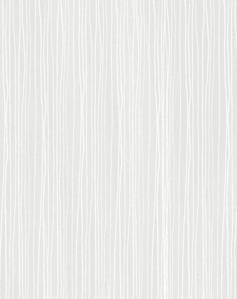 Peel and stick wallpaper featuring a repeating pattern of thin, hand-drawn vertical stripes in a slightly off-white or very pale sage green on a soft, light grey background. The stripes have a subtle, organic, and slightly irregular quality, resembling delicate brushstrokes or pencil lines.