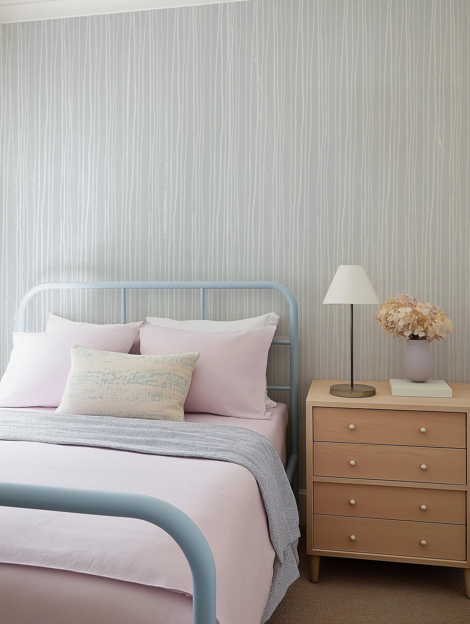 Subtle Stripes Wallpaper in Blue from Olive et Oriel where you can shop wallpaper and artworks online