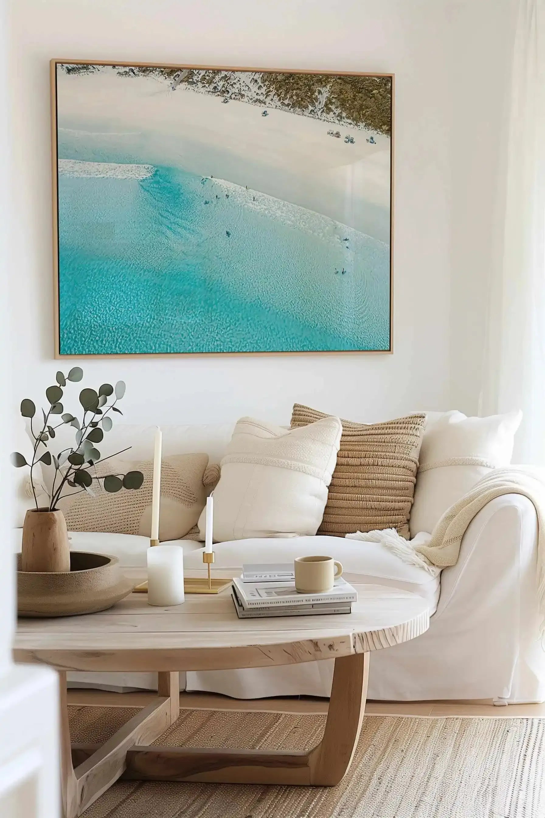 Summer Days Wharton Beach | Aerial Photo Wall Framed Canvas Art Print from Olive et Oriel where you can shop wallpaper and artworks online