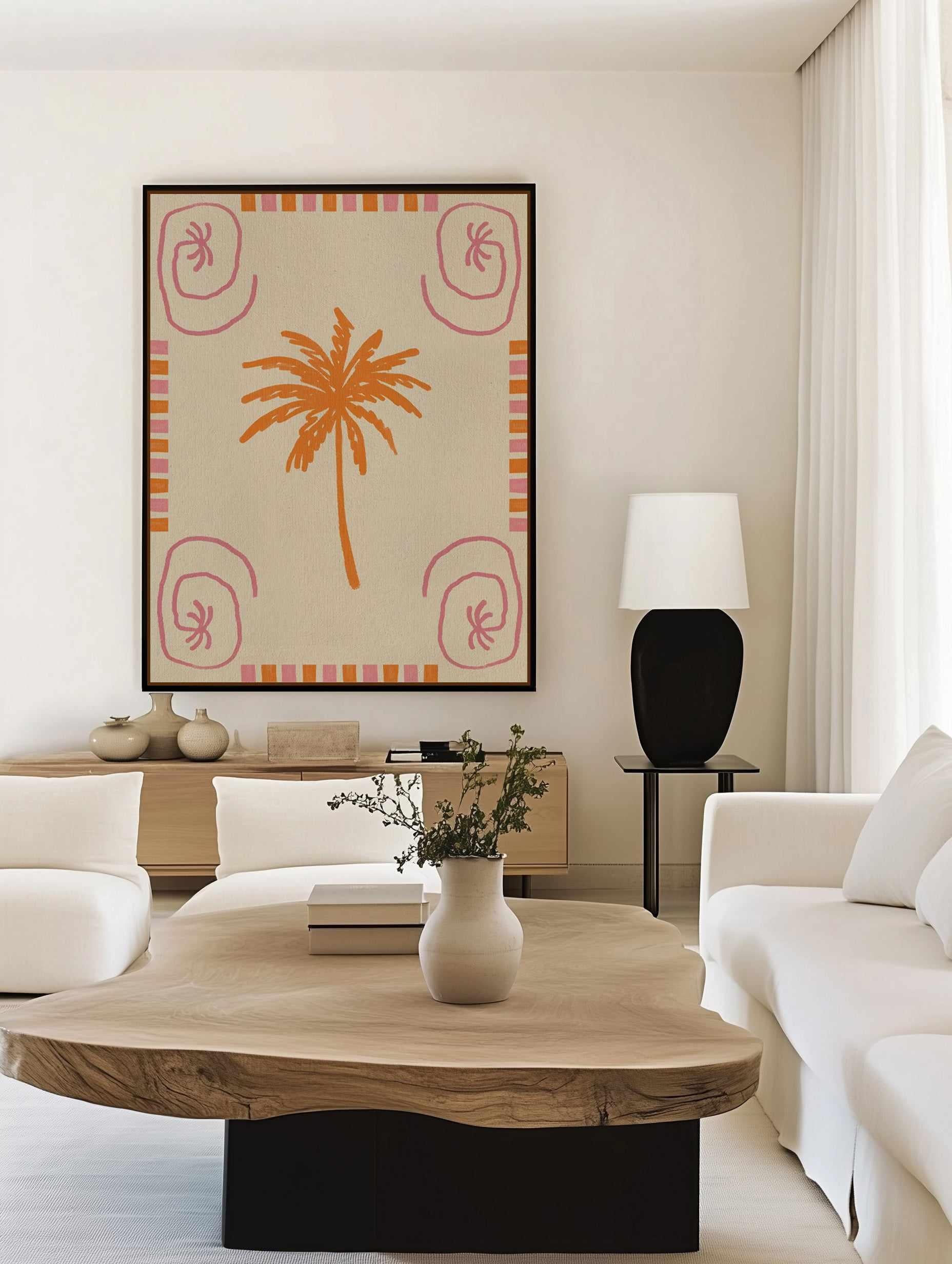 Summer Palms Dance by Shatha Al Dafai | Framed Canvas Art Print from Olive et Oriel where you can shop wallpaper and artworks online