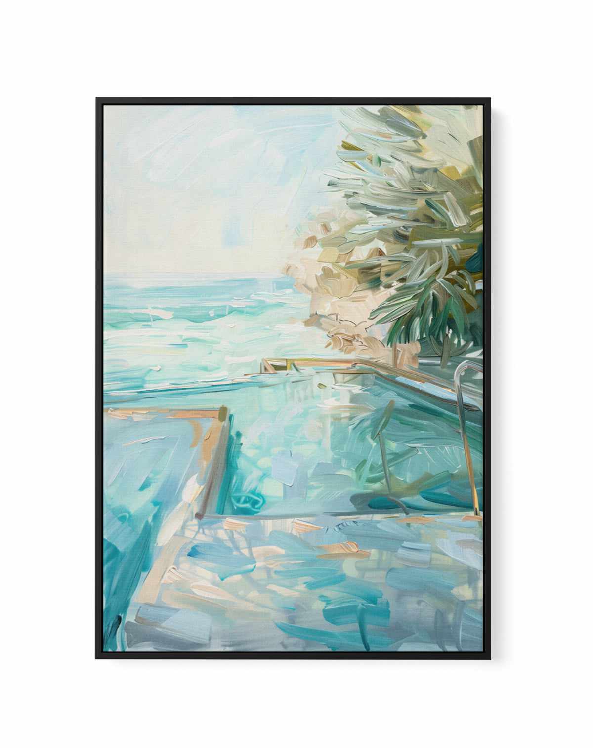 Summer Pool View No V | Framed Canvas Art Print