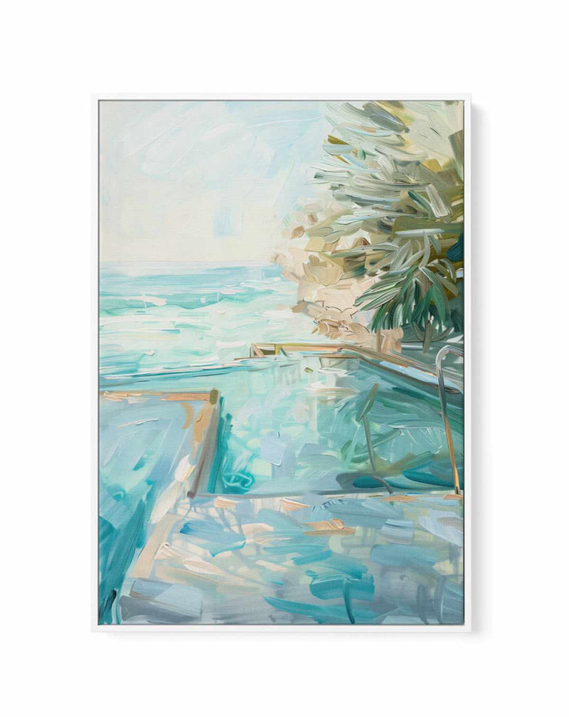 Summer Pool View No V | Framed Canvas Art Print