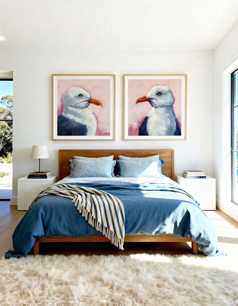Summer Seagull 1 & 2 by Lucia Stewart Art Print Set of 2 | Matching Wall Art