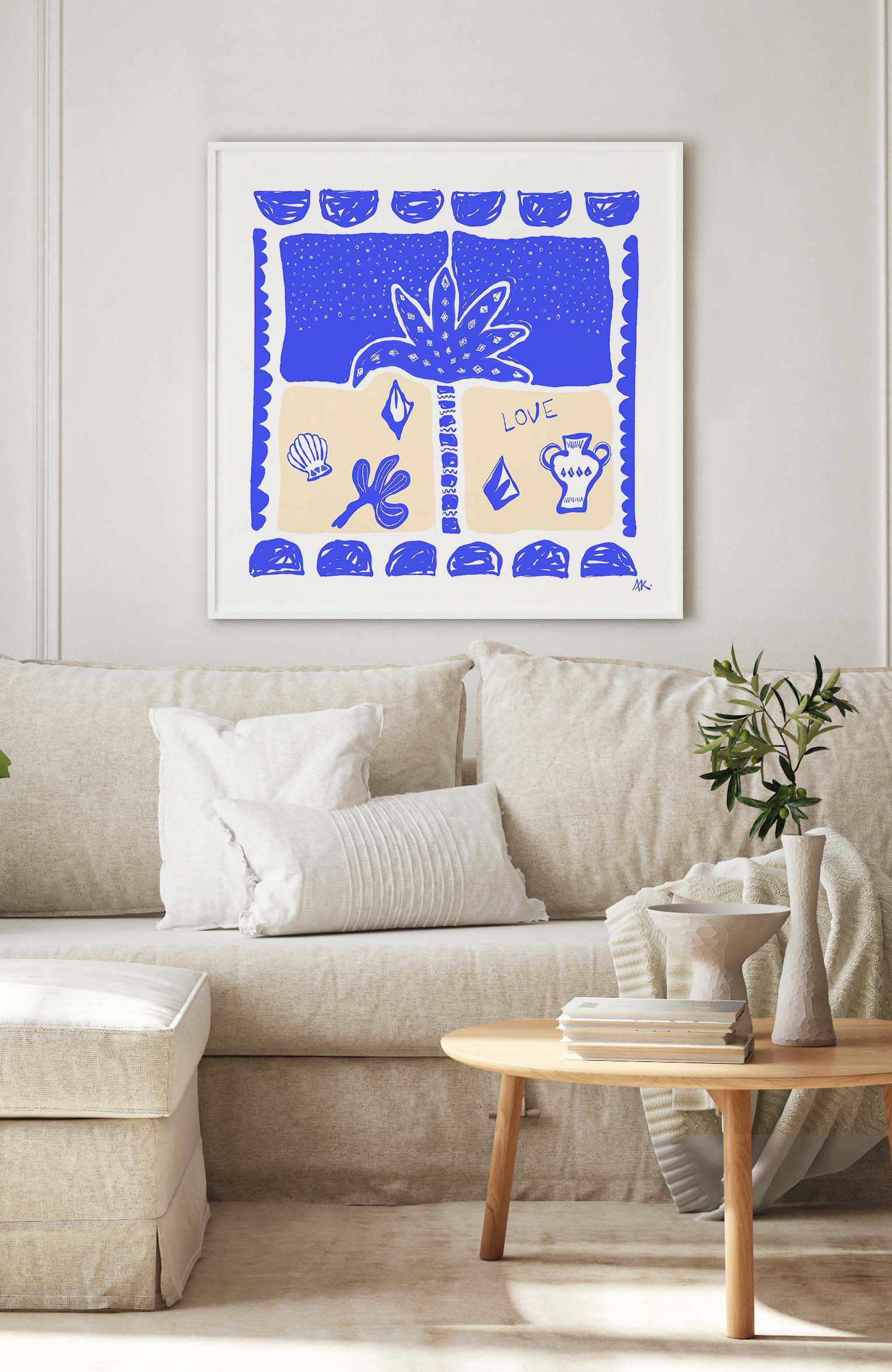 Summer Nights Deep Blue Beige by Anne Korako | Art Print