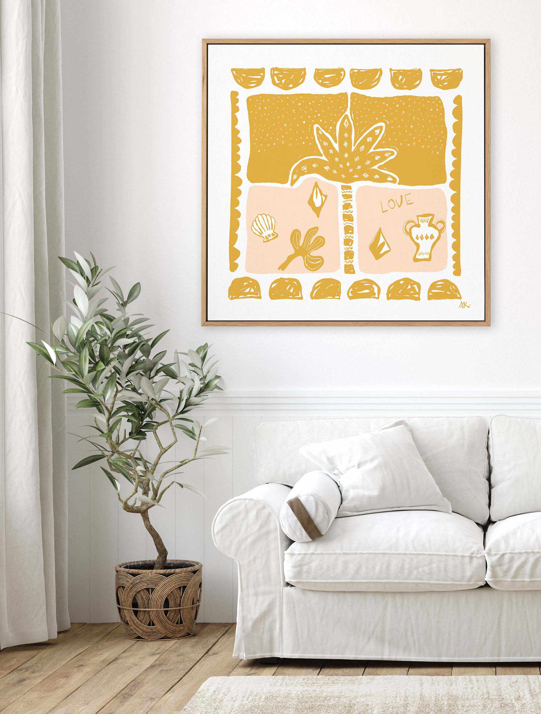 Summer Nights Peach Golden by Anne Korako | Framed Canvas Art Print