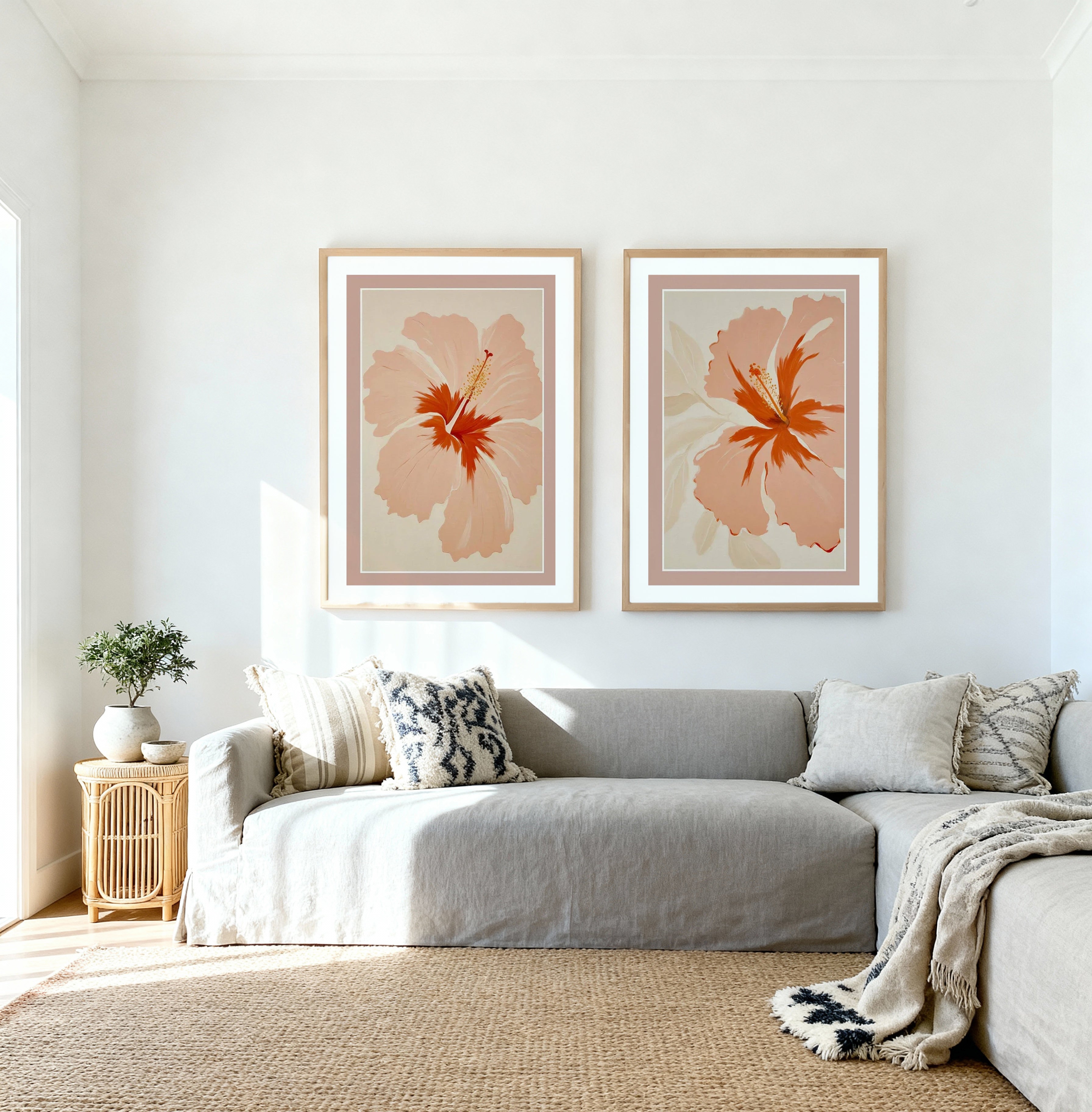 Summer Hibiscus I & II Art Print Set of 2 | Matching Wall Art