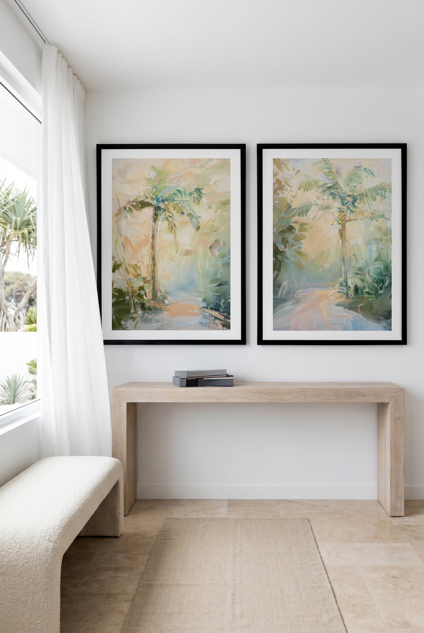 Summer Palm No I & II Art Print Set of 2 | Matching Wall Art