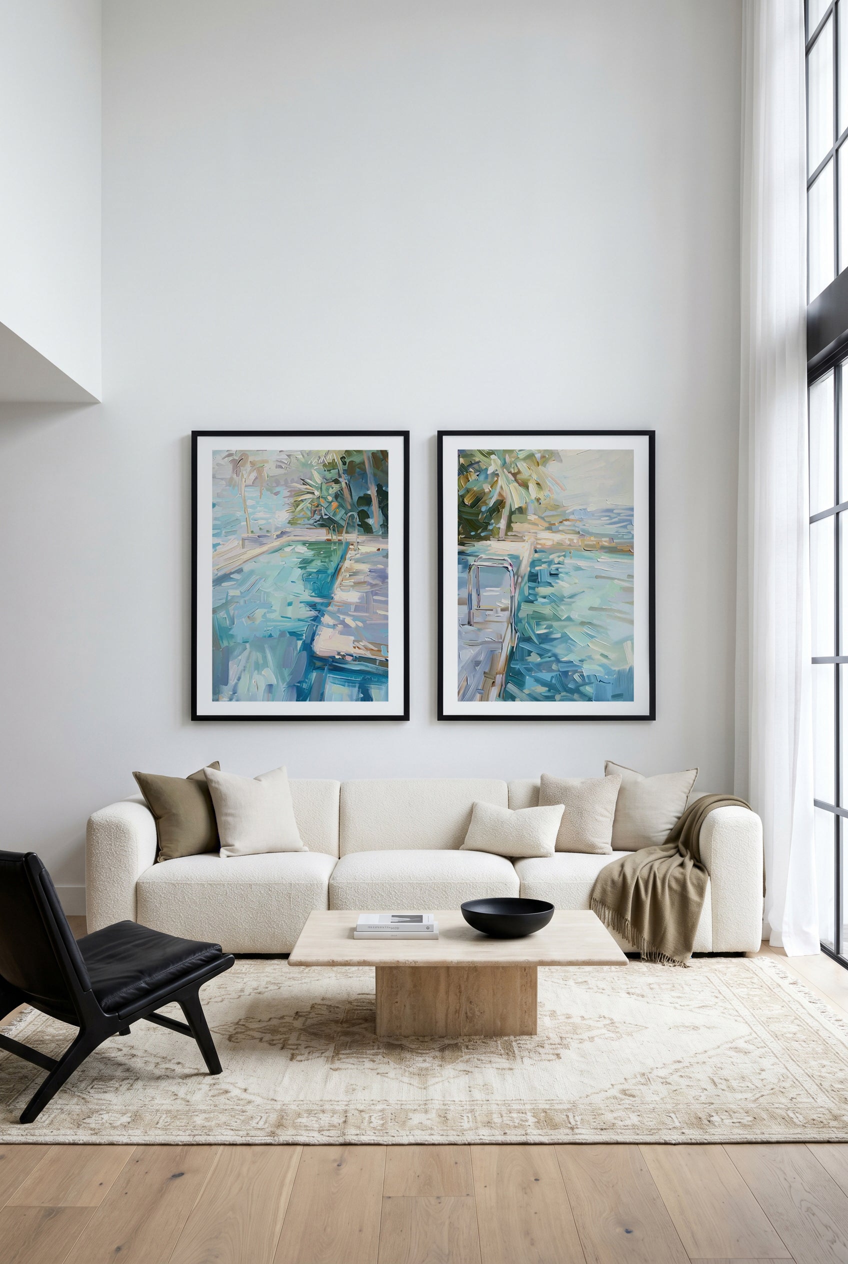 Summer Pool View No I & II Art Print Set of 2 | Matching Wall Art